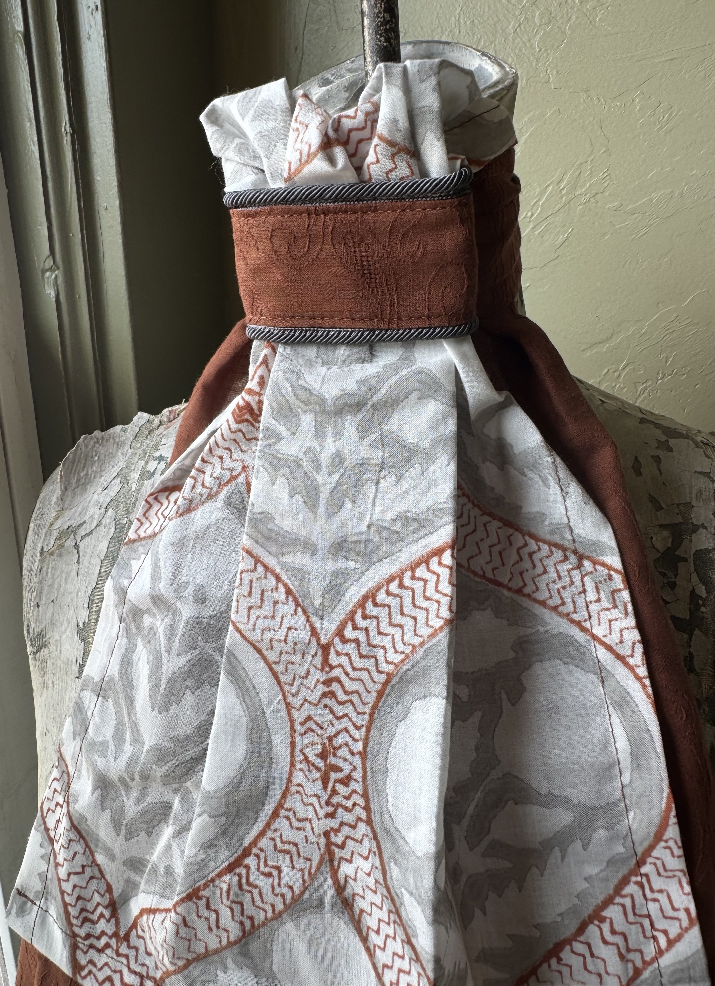 Rust Jacquard Stock Tie with Hand Block Printed Cotton