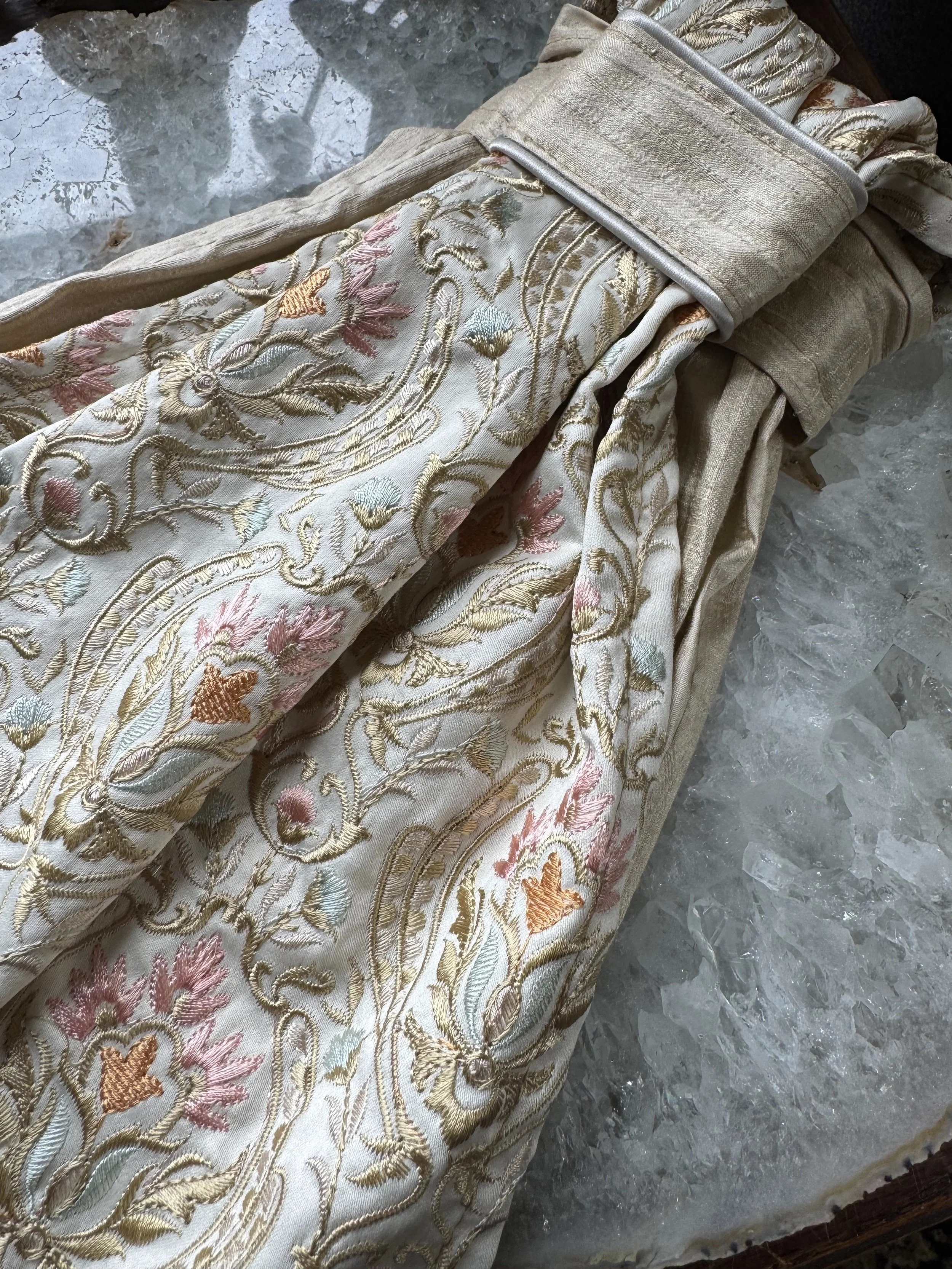 Champagne Silk and Floral Brocade Stock Tie