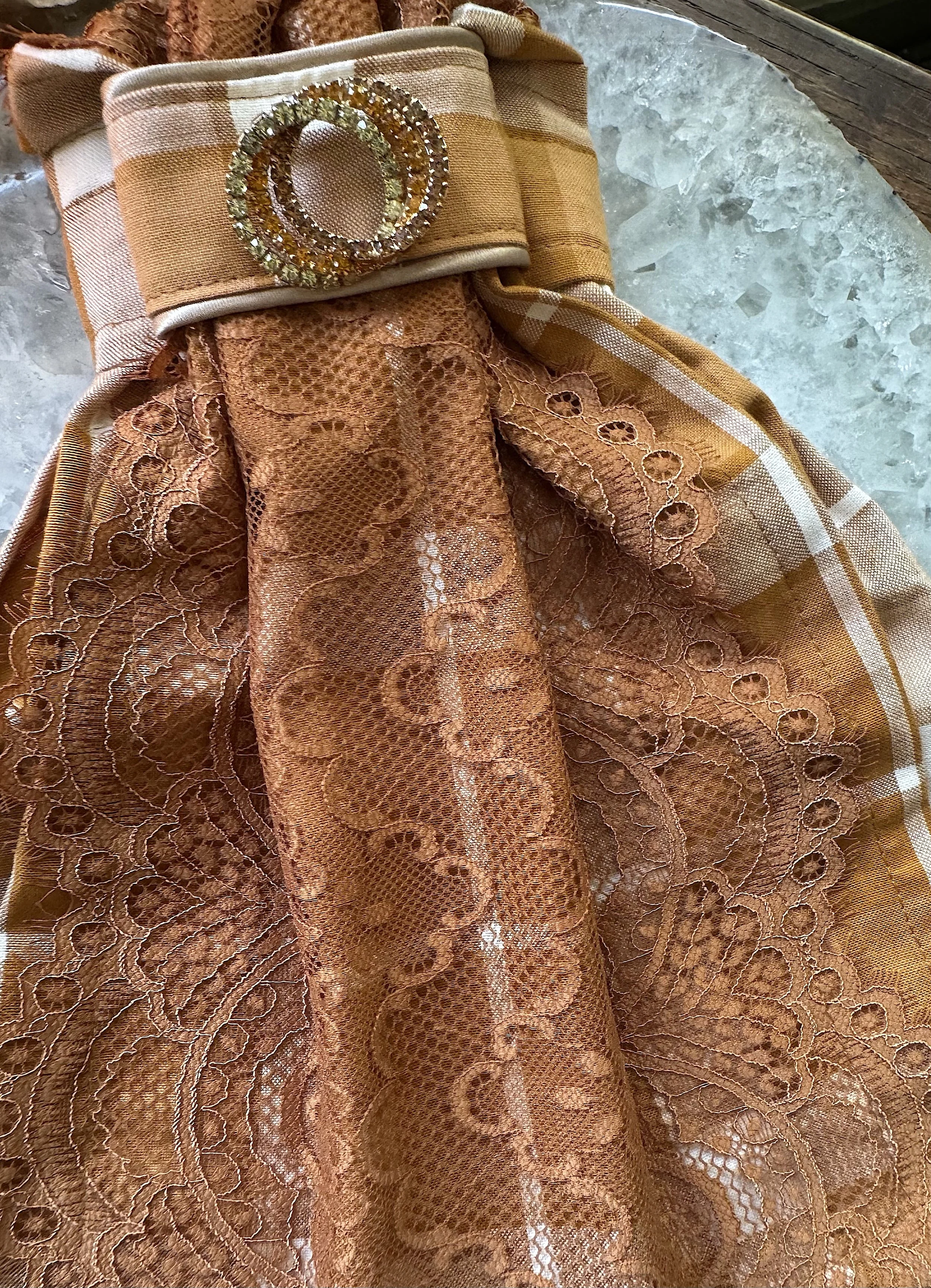 Autumnal Plaid Cotton Stock Tie with Lace