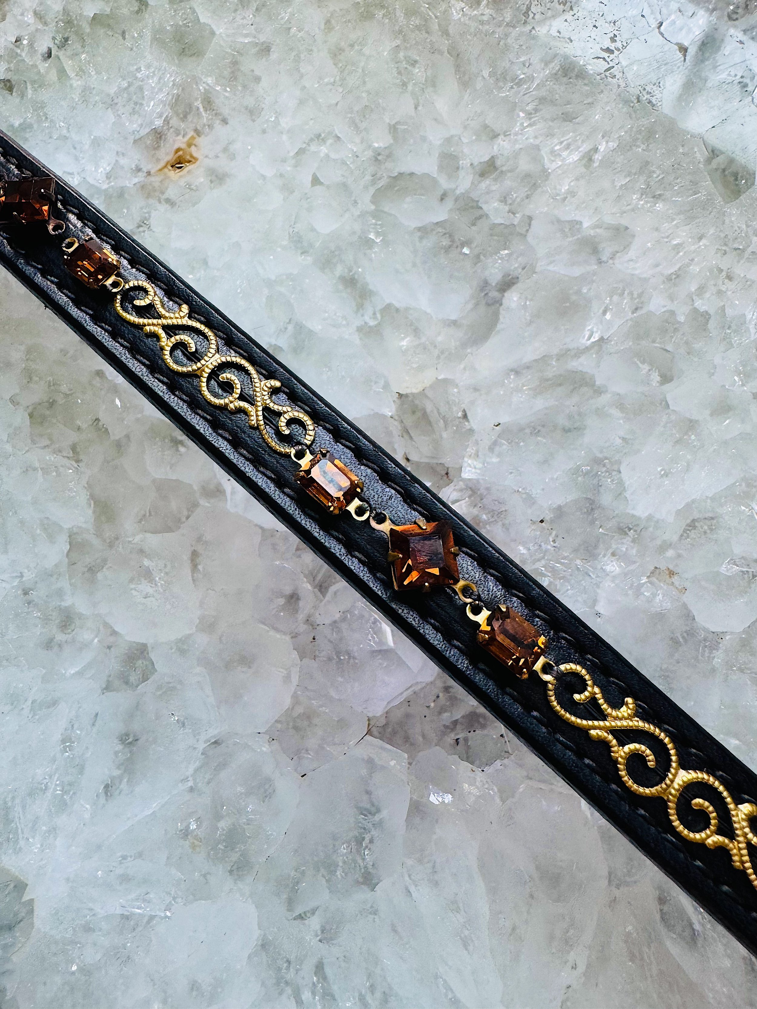 Topaz Crystal and Vintage Brass Filigree Browband