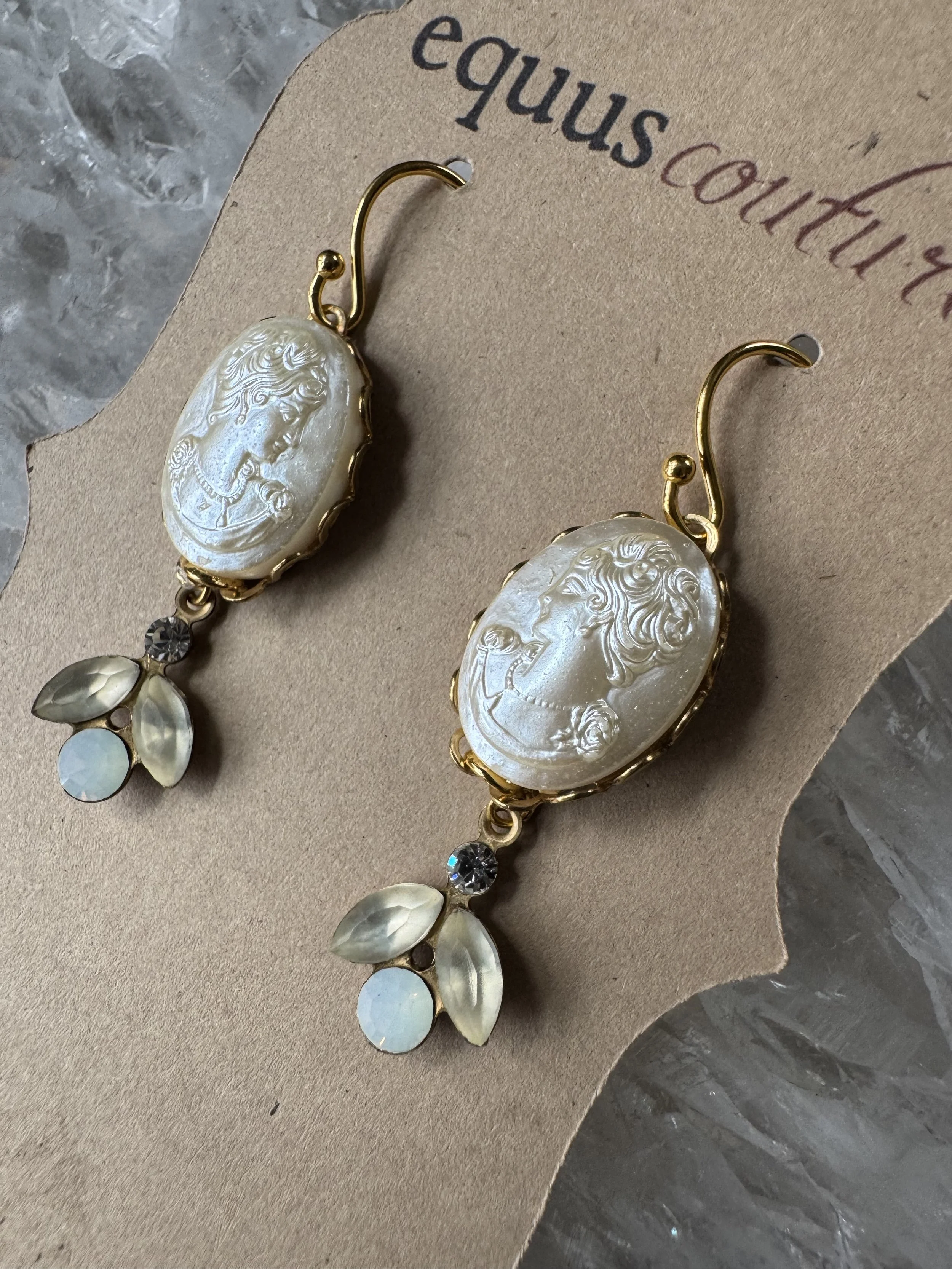 Pearl Cameo and Crystal Dangles