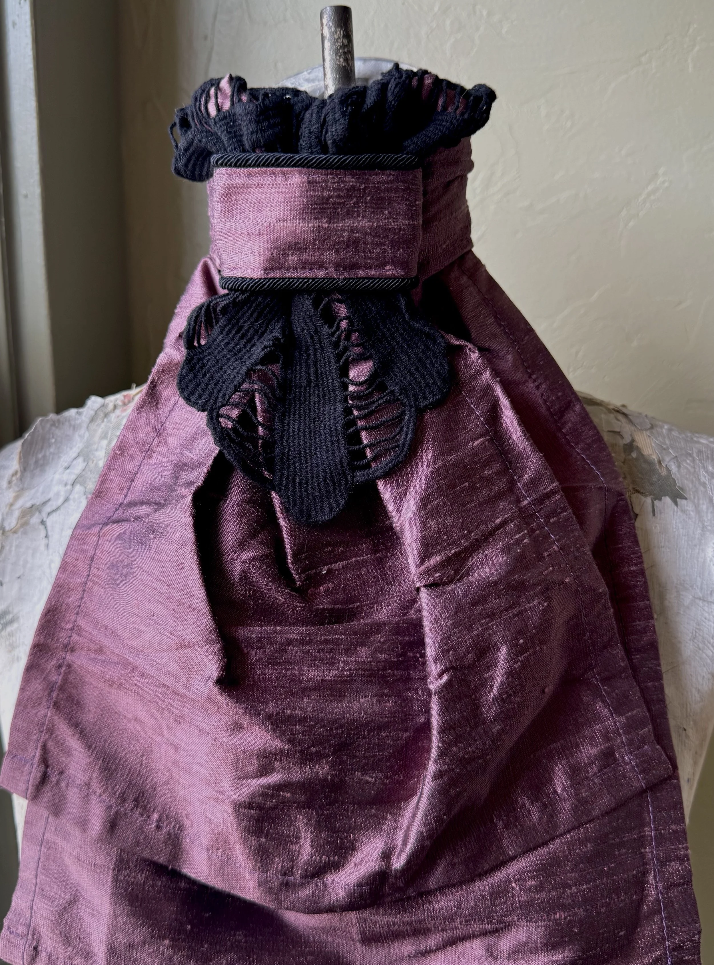 Plum Silk Stock Tie with Black Crocheted Lace