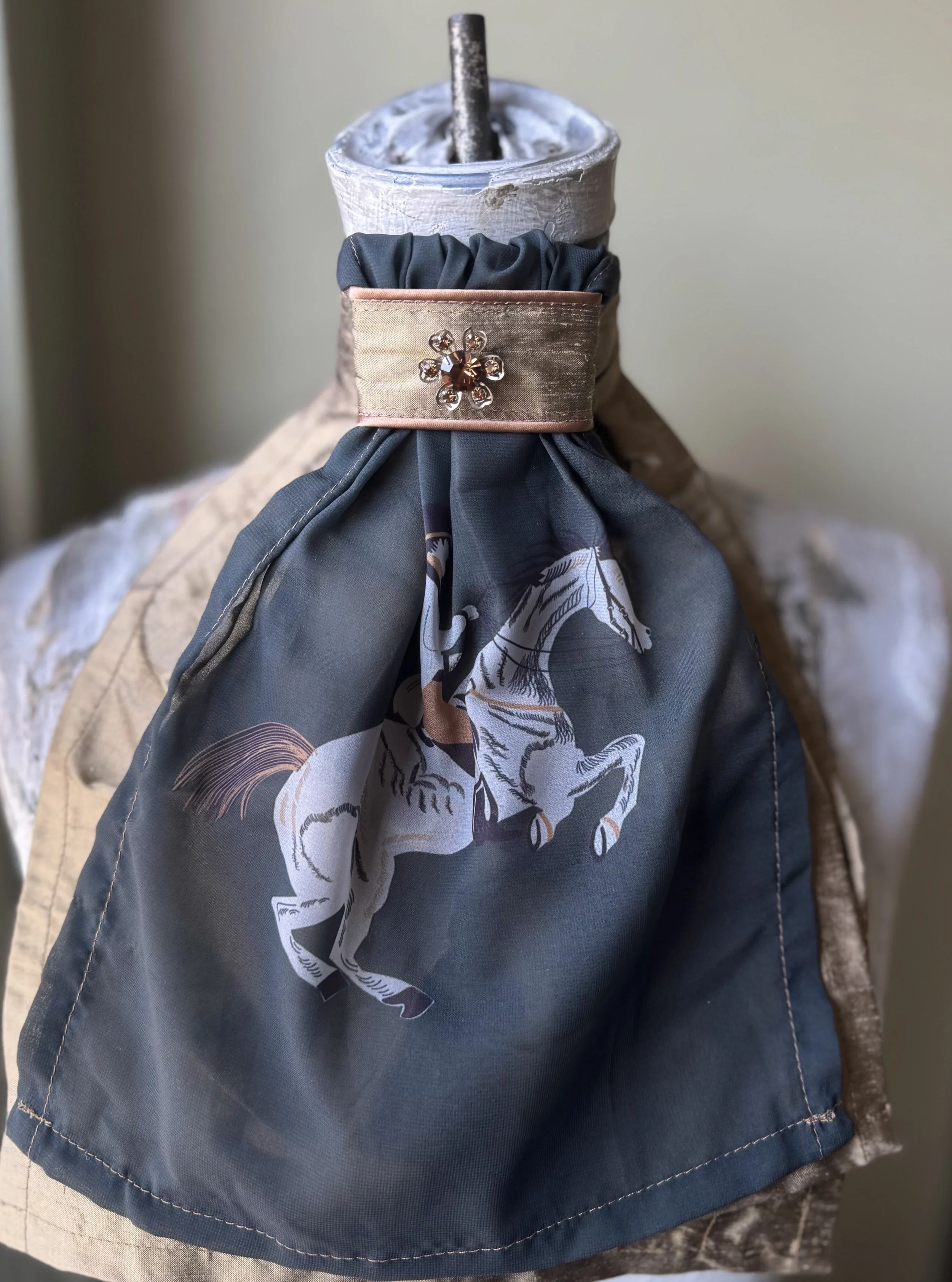 Bronze Silk Stock Tie with Jumper Chiffon Overlay