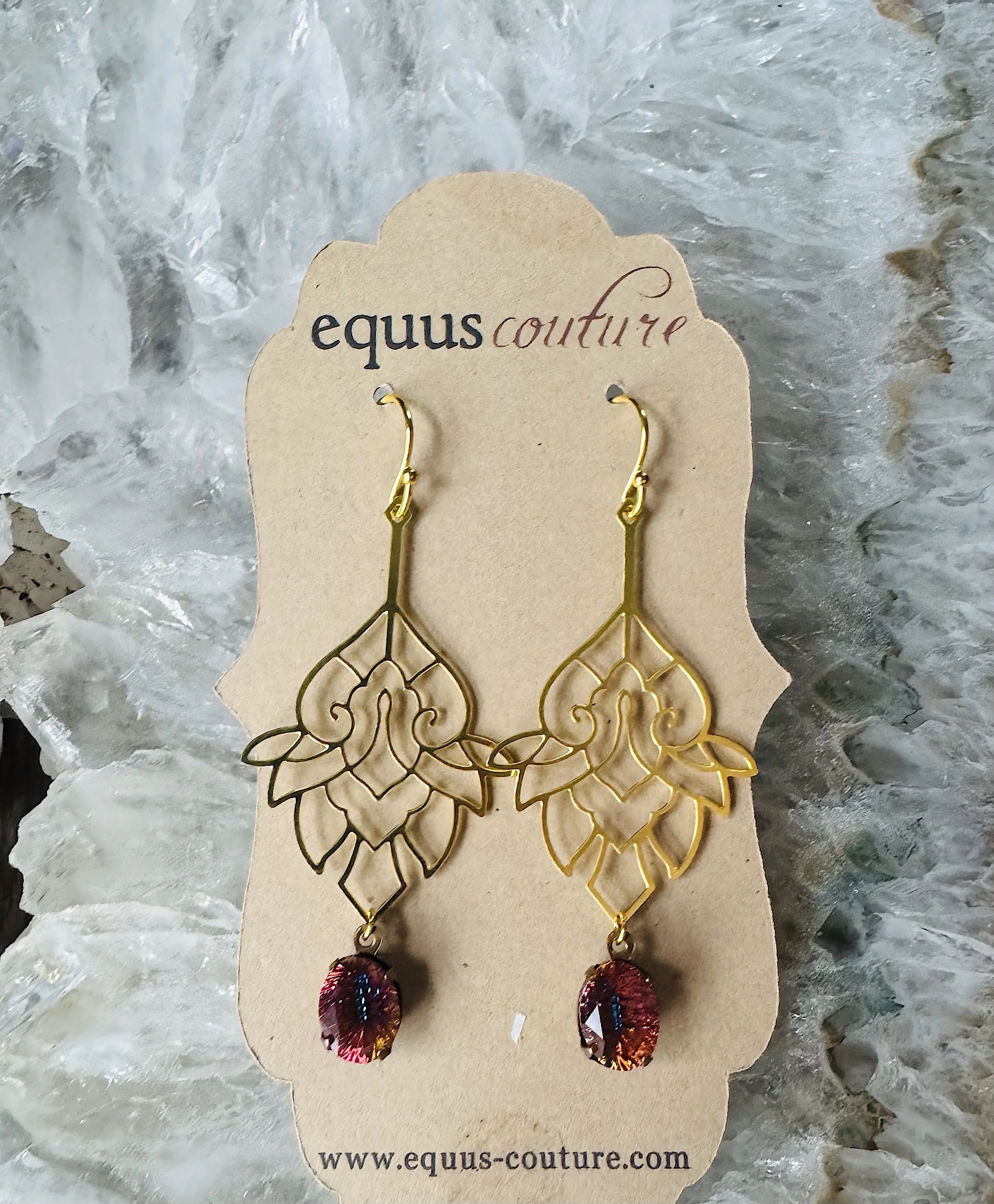 Brass Floral & Crystal Earrings