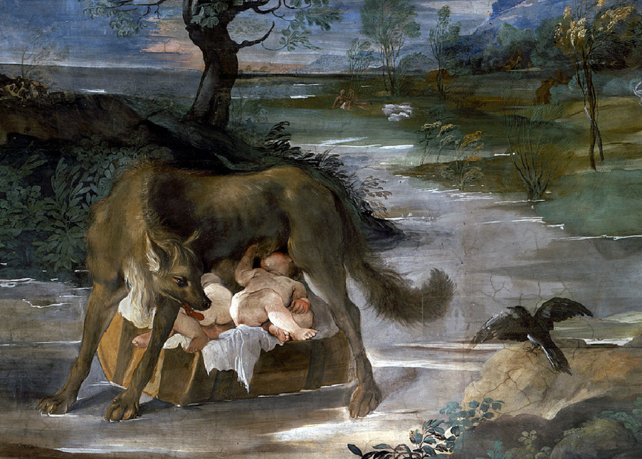 A 16th century fresco (detail) by Carracci, showing the She-Wolf Suckling Romulus and Remus