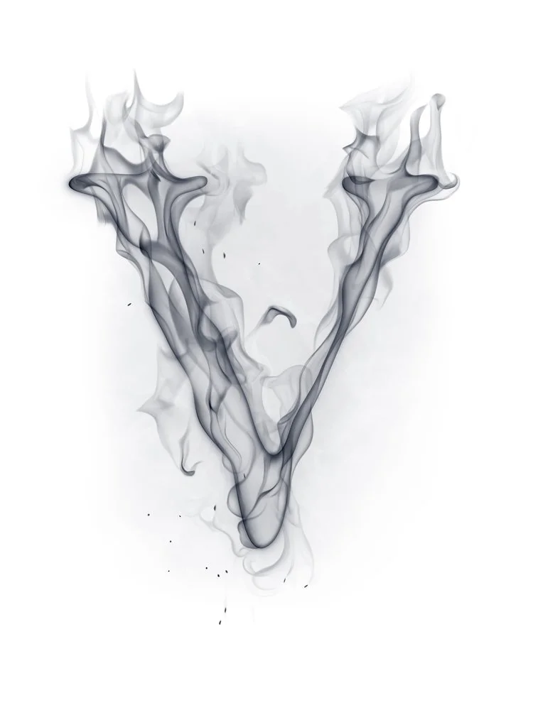 the letter V as smoke