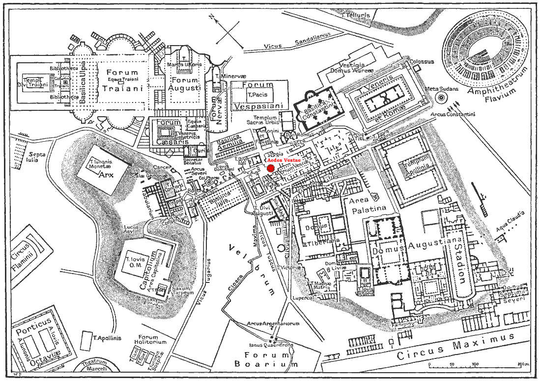 antique map showing Roman forum