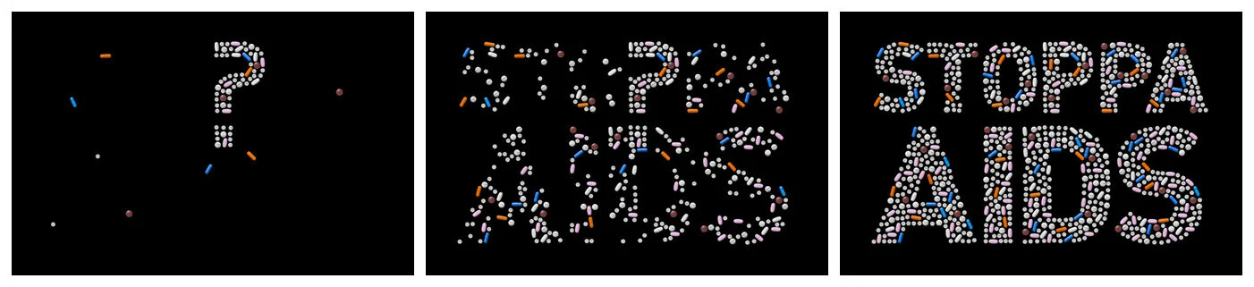After each viewing of the film an ARV (antiretroviral) pill was added to a concluding image. Together the pills eventually grew to spell out the iconic message “Stop AIDS”. The film was shown on Swedish national TV channel SVT1’s popular breakfast s