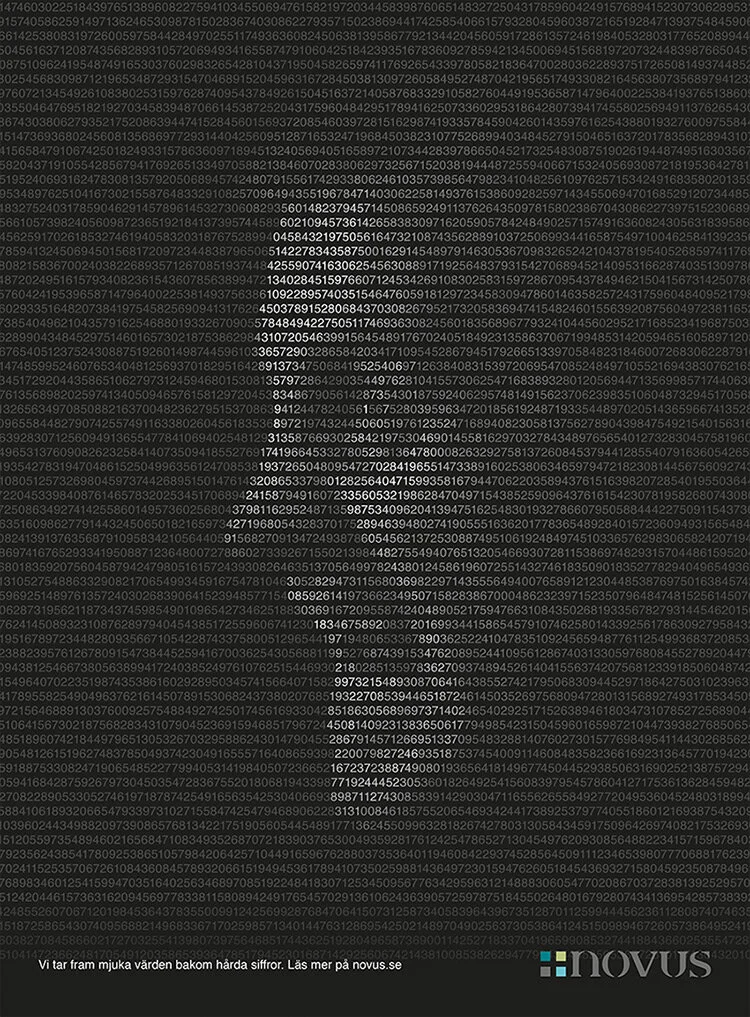   Novus   Revealing human values behind hard facts     Novus, the strategic market research company, wanted to show what their core business really is. When you carry out a survey the raw data you first get are just numbers. It is only when you reall