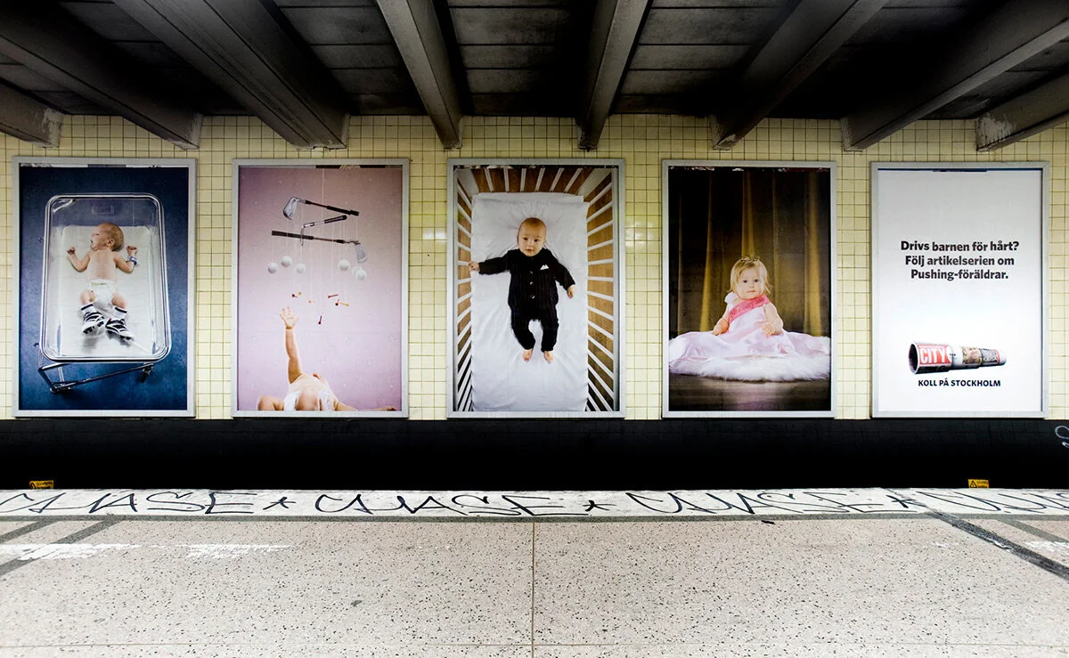 These subway billboards and ads promoted a series of articles about parents pushing their children too hard.