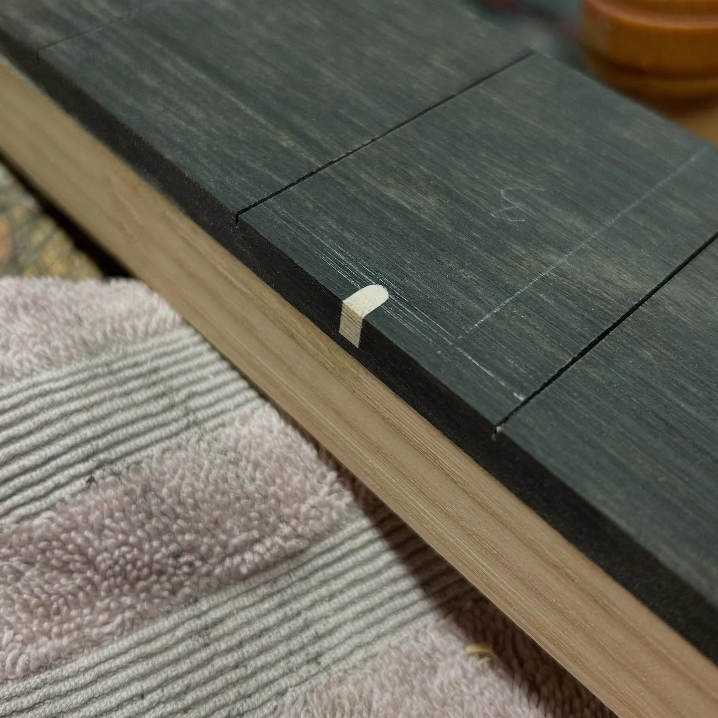 Something a little different for these inlay markers. Holly in Ebony. #bustardbass #bustardheadlessbass #mediumscalebass #stgermaineguitars #headlessbass #6stringbass #custombass #handmadeincanada