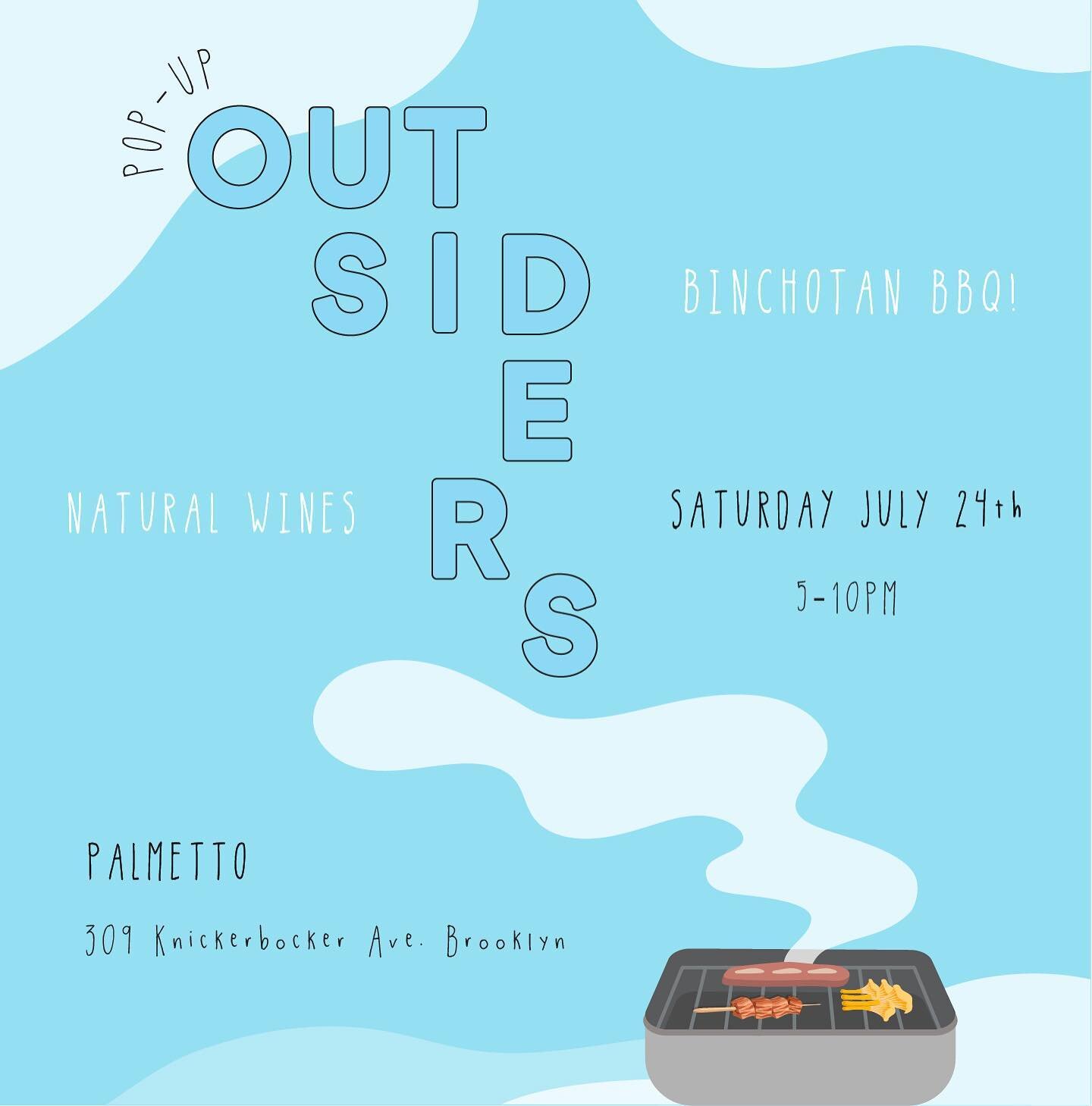 This Saturday! Our bud @outsiderspopup is setting up his Binchotan grill and our mouths are watering just thinking about it! Cumin + Coriander lamb skewers! Bone marrow lacquered short rib! Mixed mushrooms with vegan XO! All served with fresh lettuce