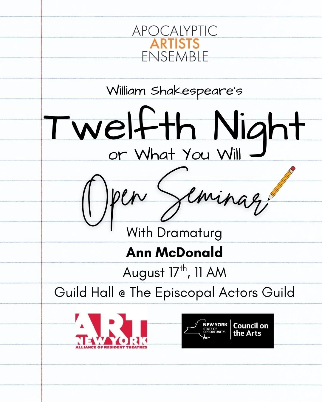 TWELFTH NIGHT Open Seminar with Dramaturg Ann McDonald