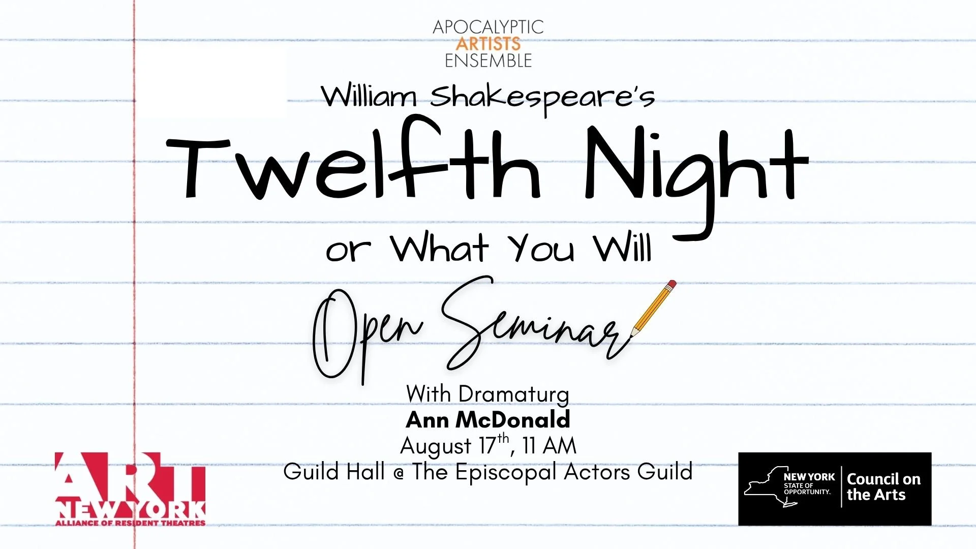 TWELFTH NIGHT Open Seminar with Dramaturg Ann McDonald