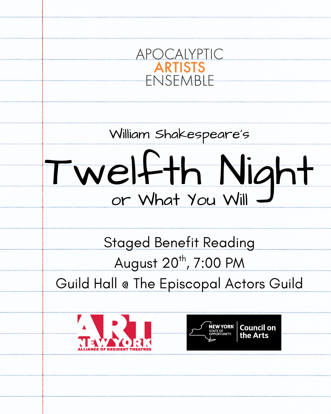 Tickets: TWELFTH NIGHT Benefit Staged Reading