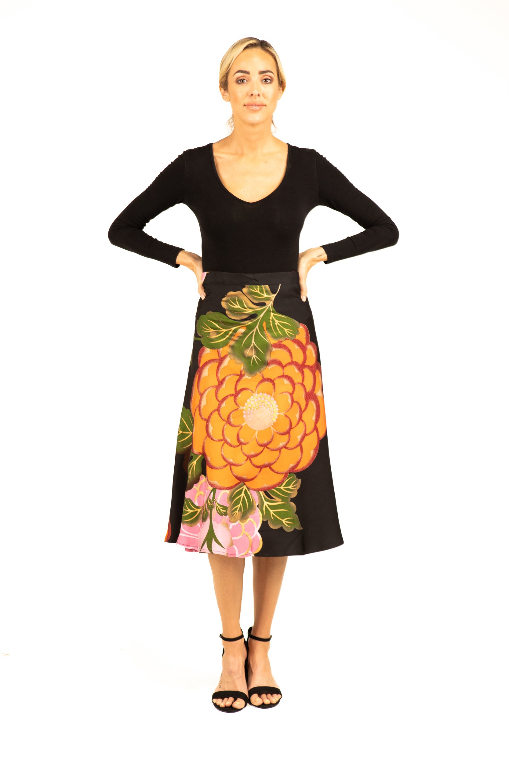 Chrysanthemums Orange + Pink on Black