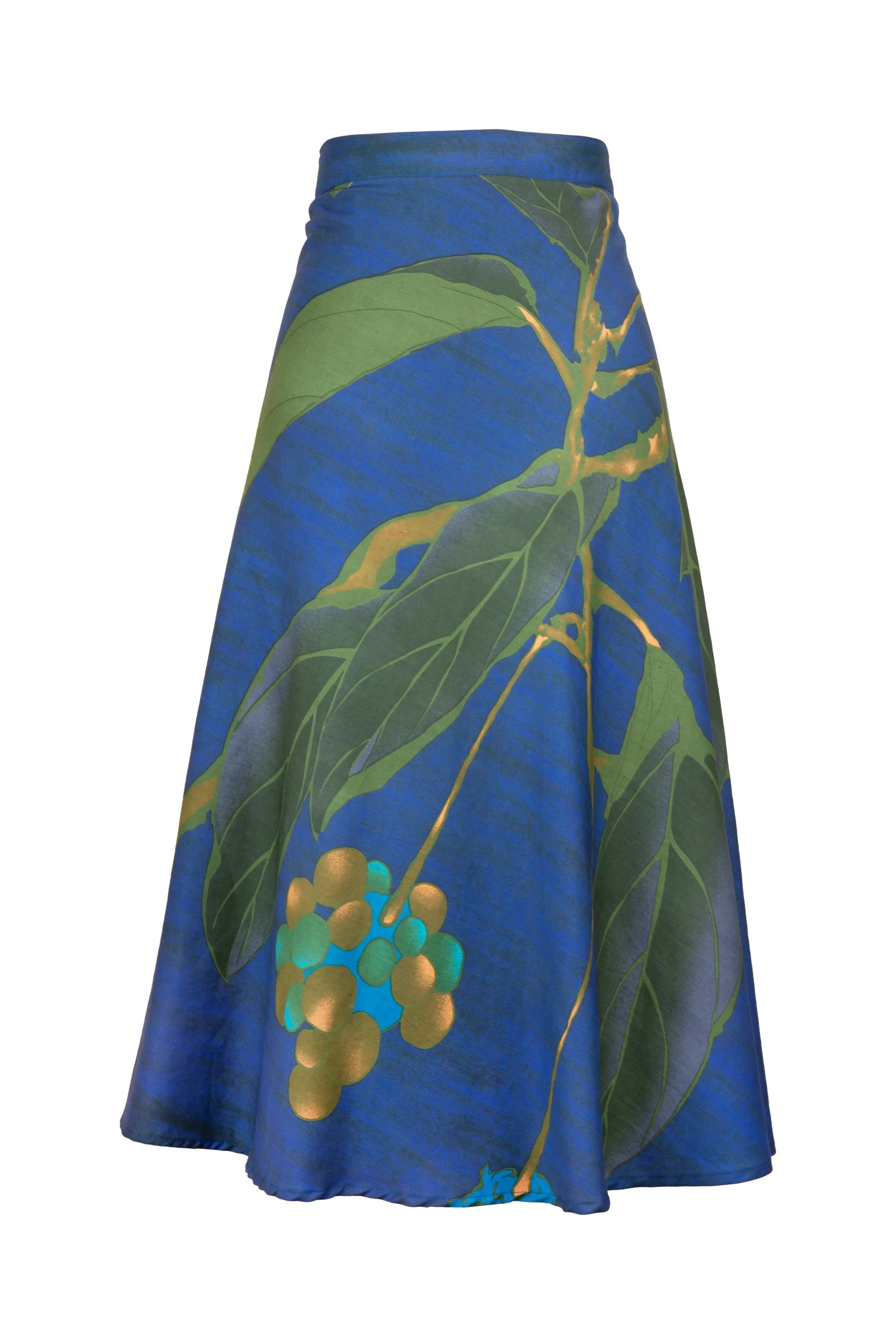 Green + Gold Leaves on Royal Blue