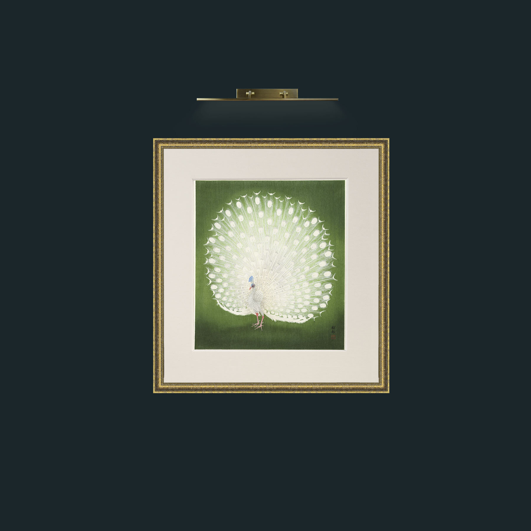 Art-Peacock in GreenFrame-1GiltTextured-Mount-1Antique-Art-Peacock in Green.jpg