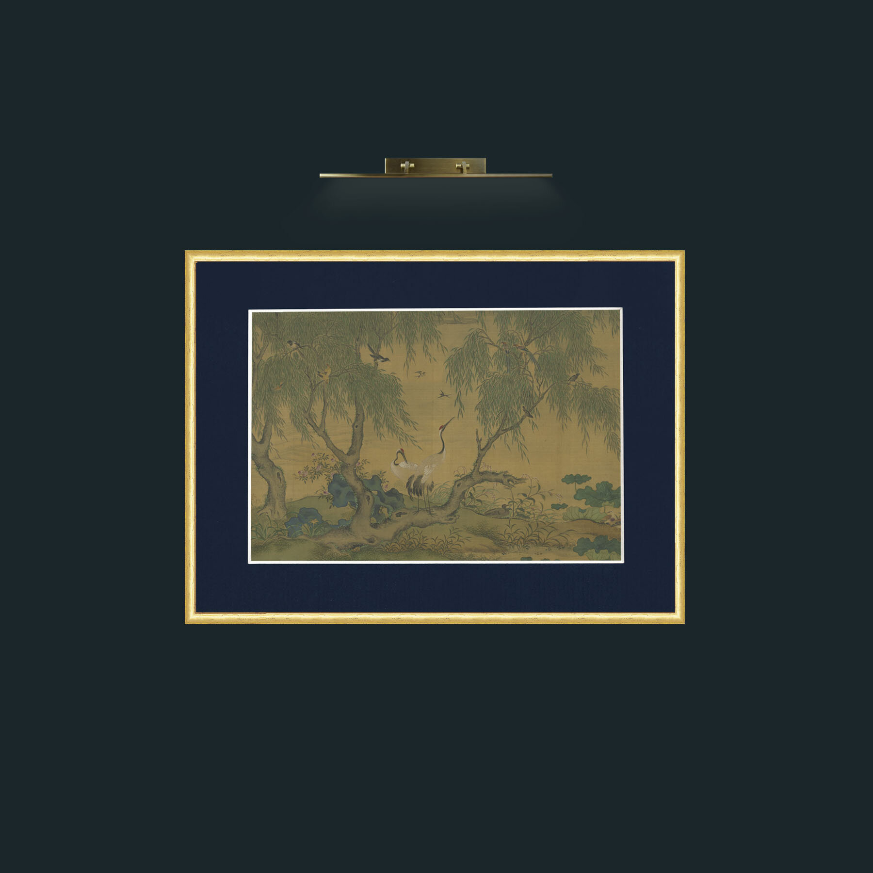 Art-Cranes and Swallows-Frame-3RoundedGilt-Mount-3Blue.jpg