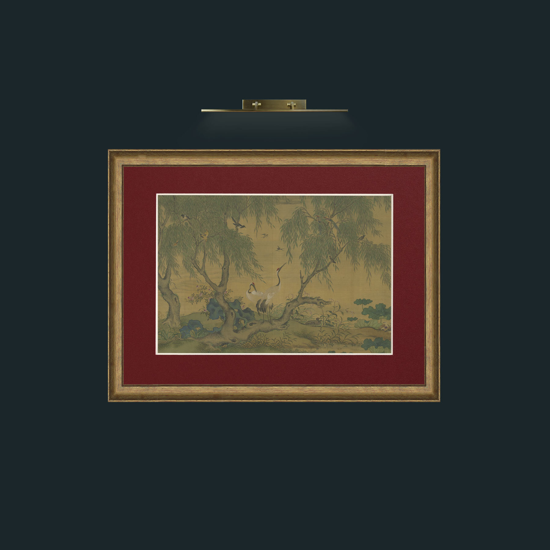 Art-Cranes and Swallows-Frame-8AntiqueRedGoldGilt-Mount-4Red.jpg