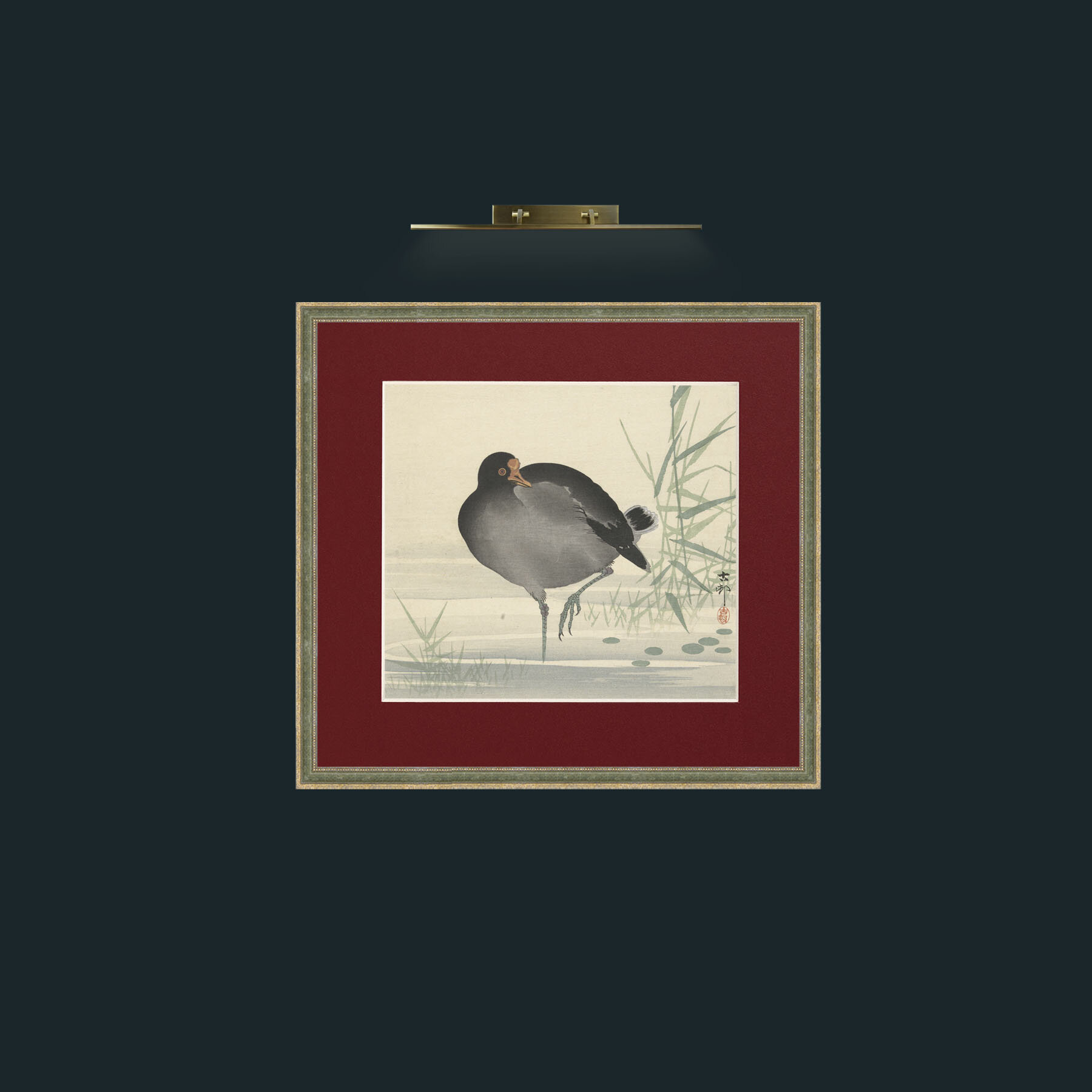 Art-Moorhen-Frame-2GreenGiltTextured-Mount-4Red.jpg