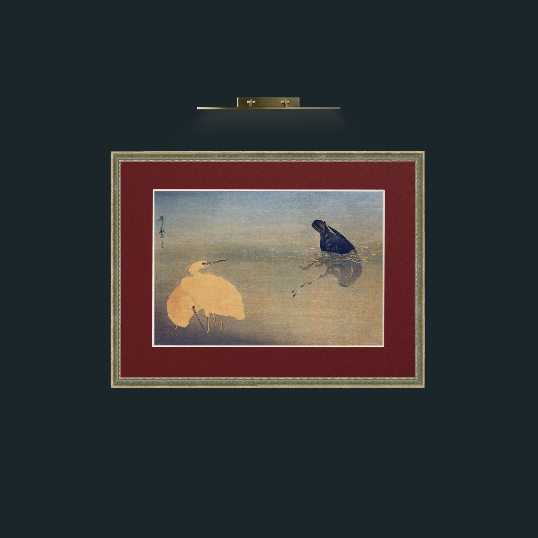 Art-Night Fishing-Frame-2GreenGiltTextured-Mount-4Red.jpg