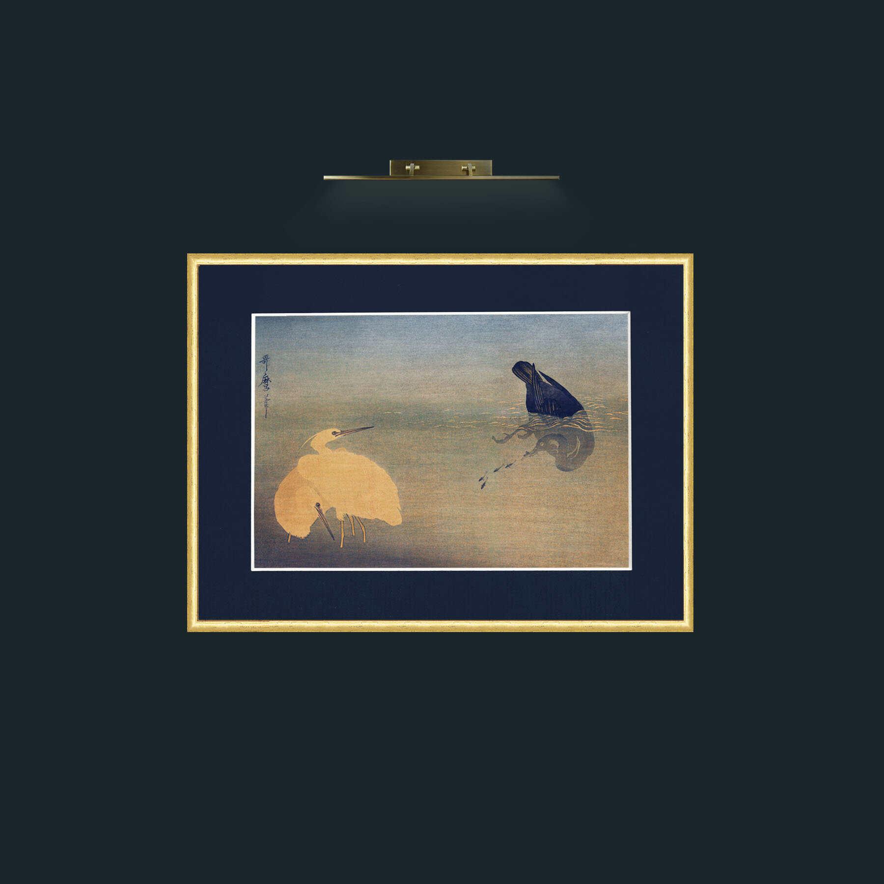 Art-Night Fishing-Frame-3RoundedGilt-Mount-3Blue.jpg