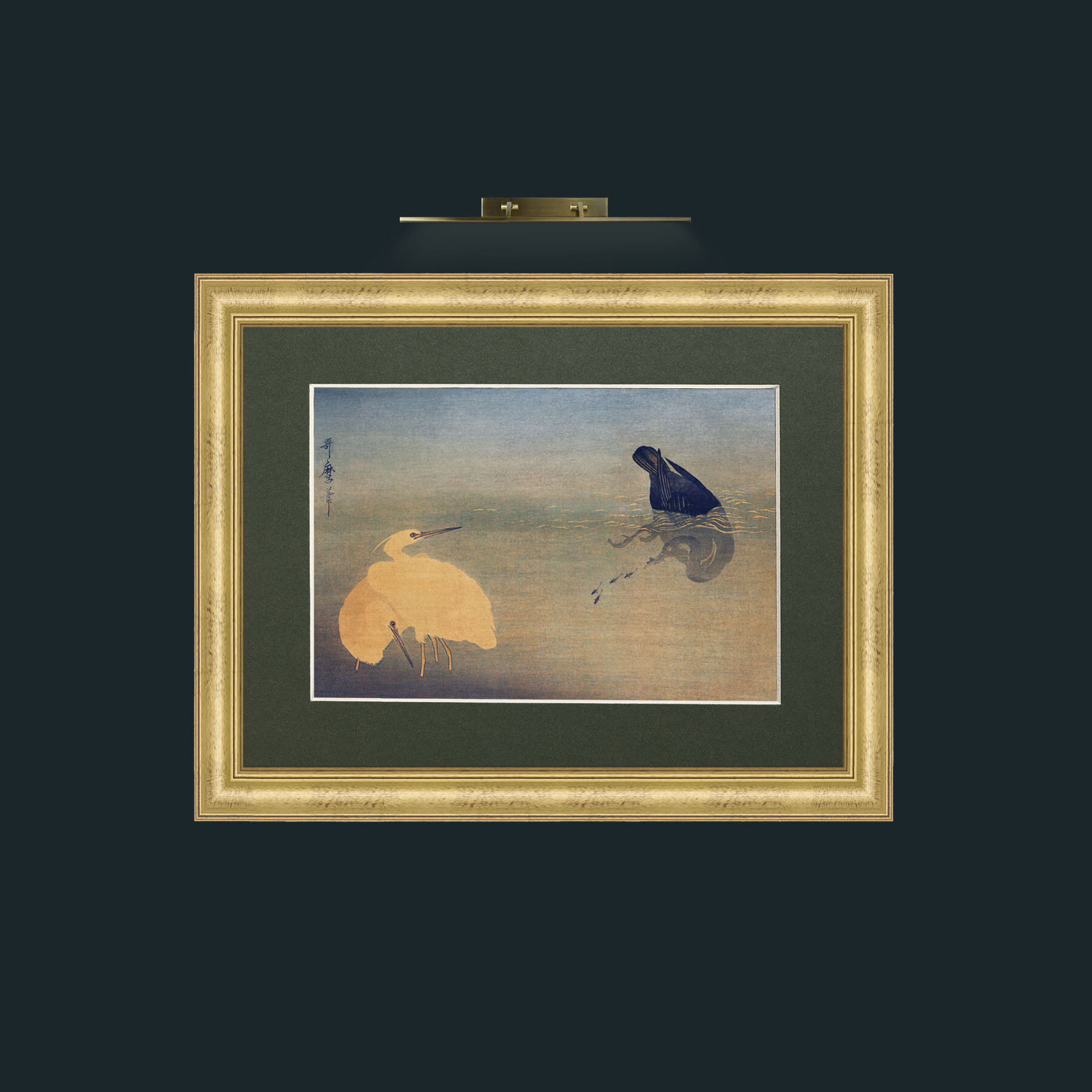 Art-Night Fishing-Frame-9WideGilt-Mount-2Green.jpg