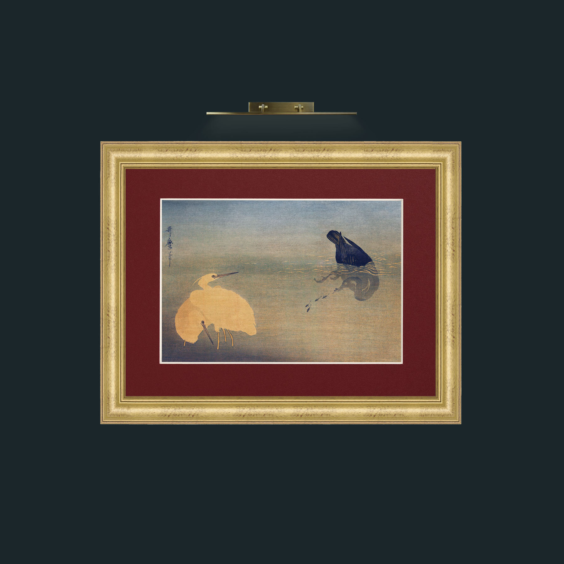 Art-Night Fishing-Frame-9WideGilt-Mount-4Red.jpg