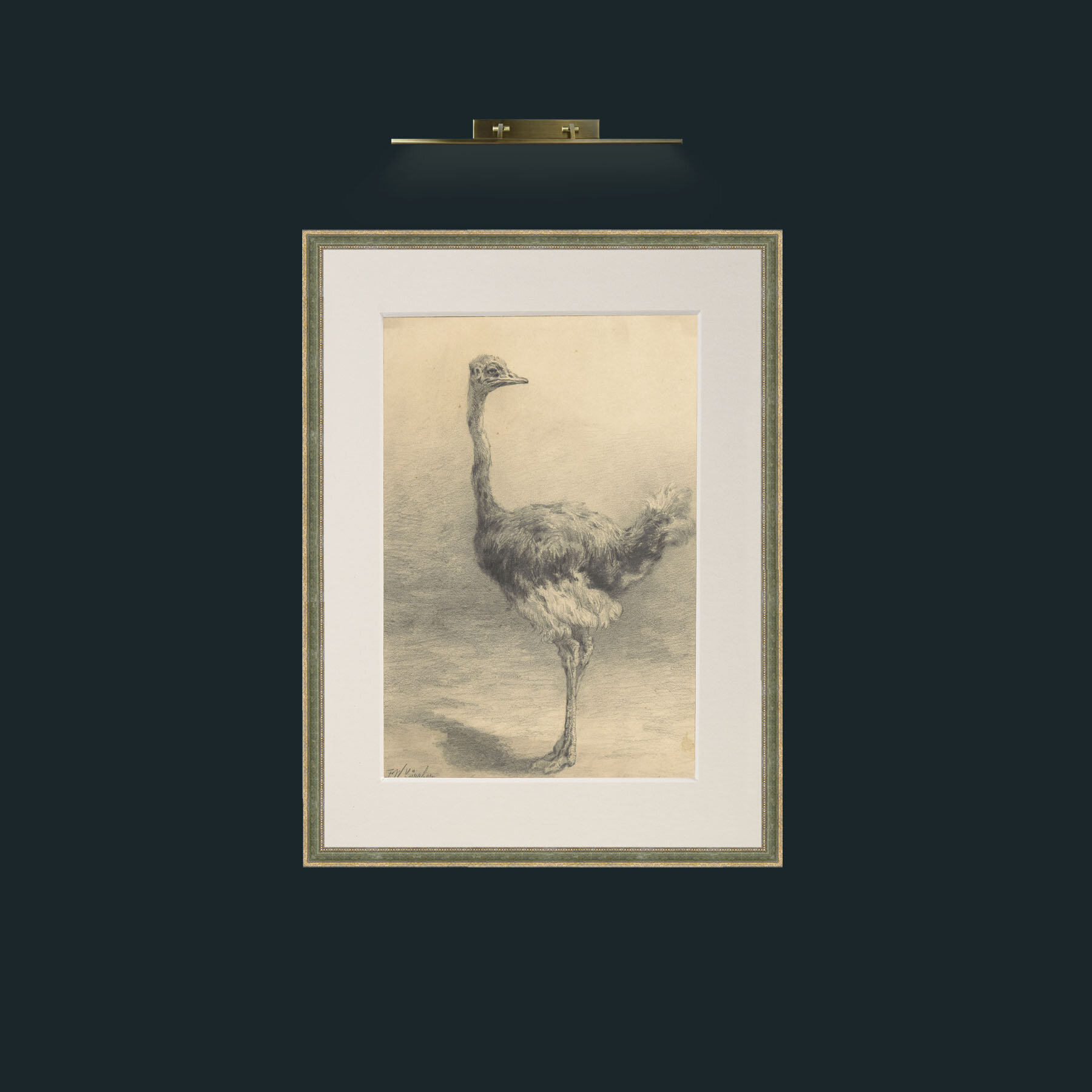 Art-Ostrich.jpg-Frame-2GreenGiltTextured-Mount-1Antique.jpg