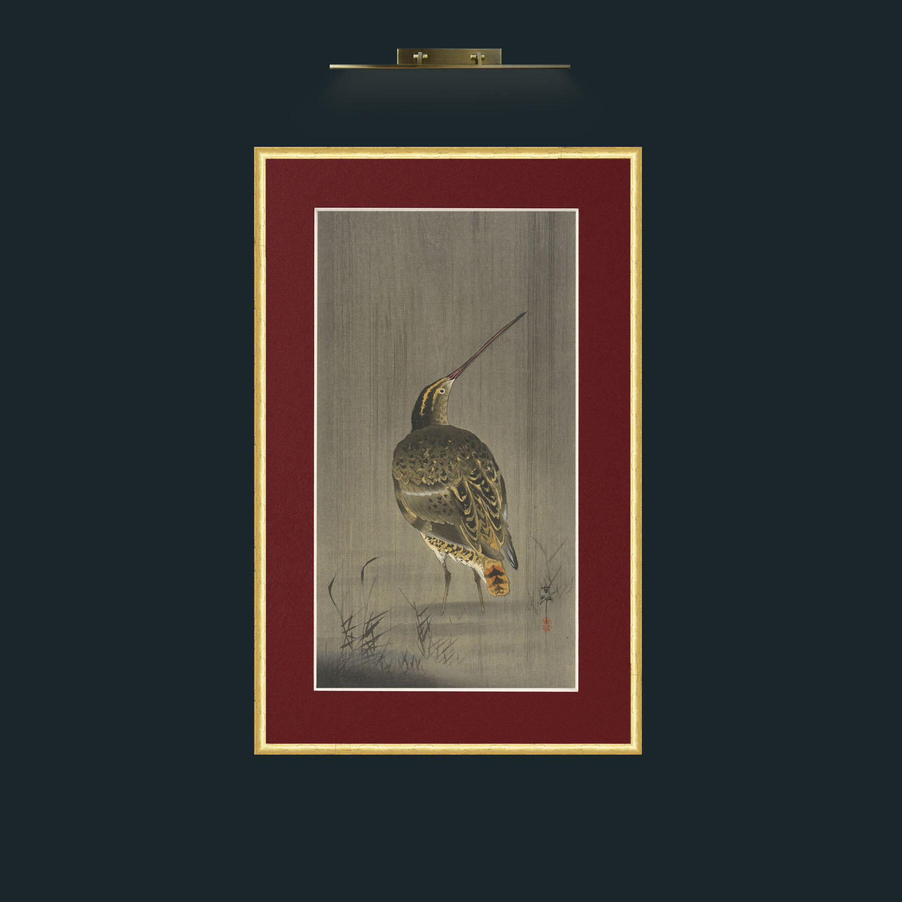 Art-Snipe in the Rain.jpg-Frame-3RoundedGilt-Mount-4Red.jpg