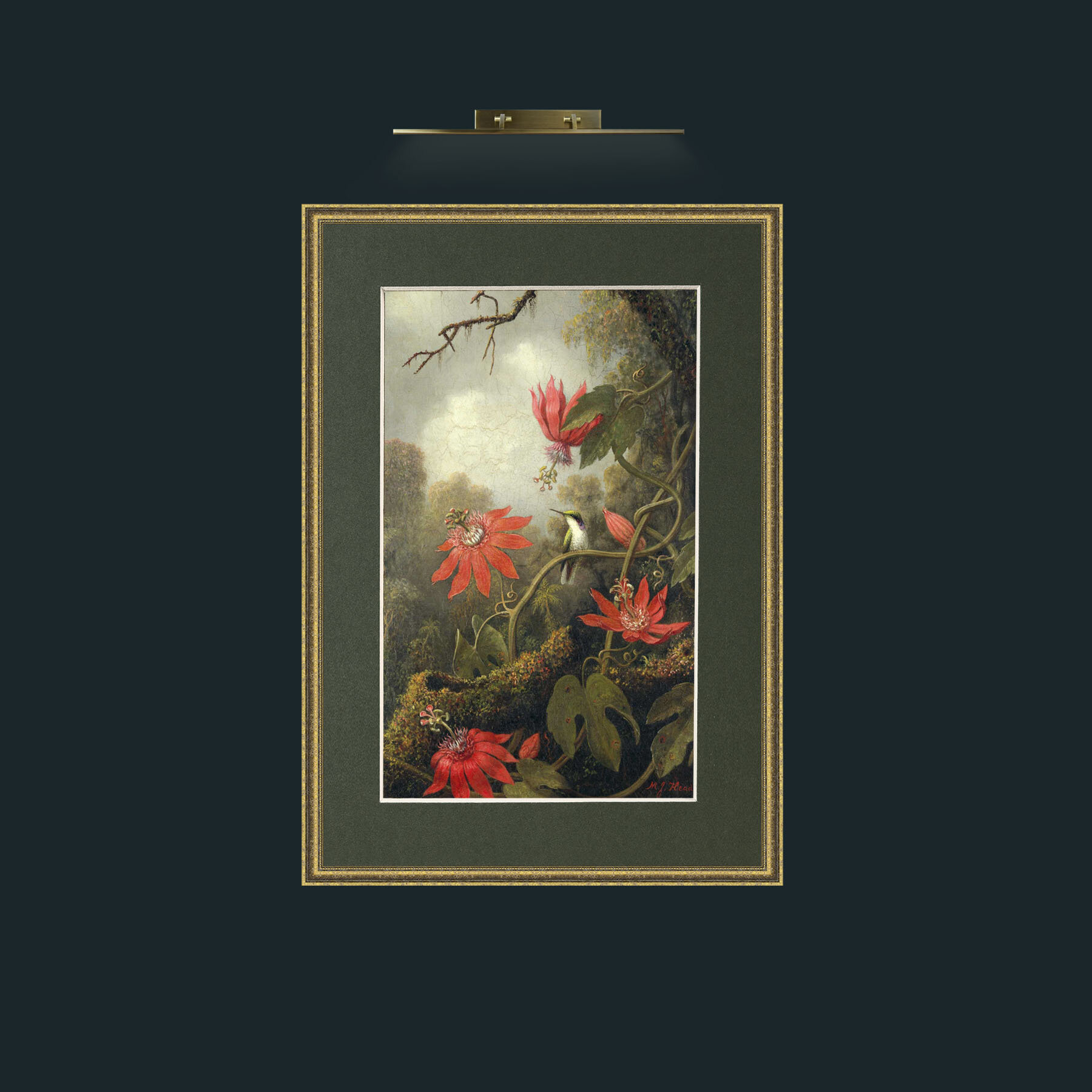 Art-Amaryllis and Humming Bird.jpg-Frame-1GiltTextured-Mount-2Green.jpg