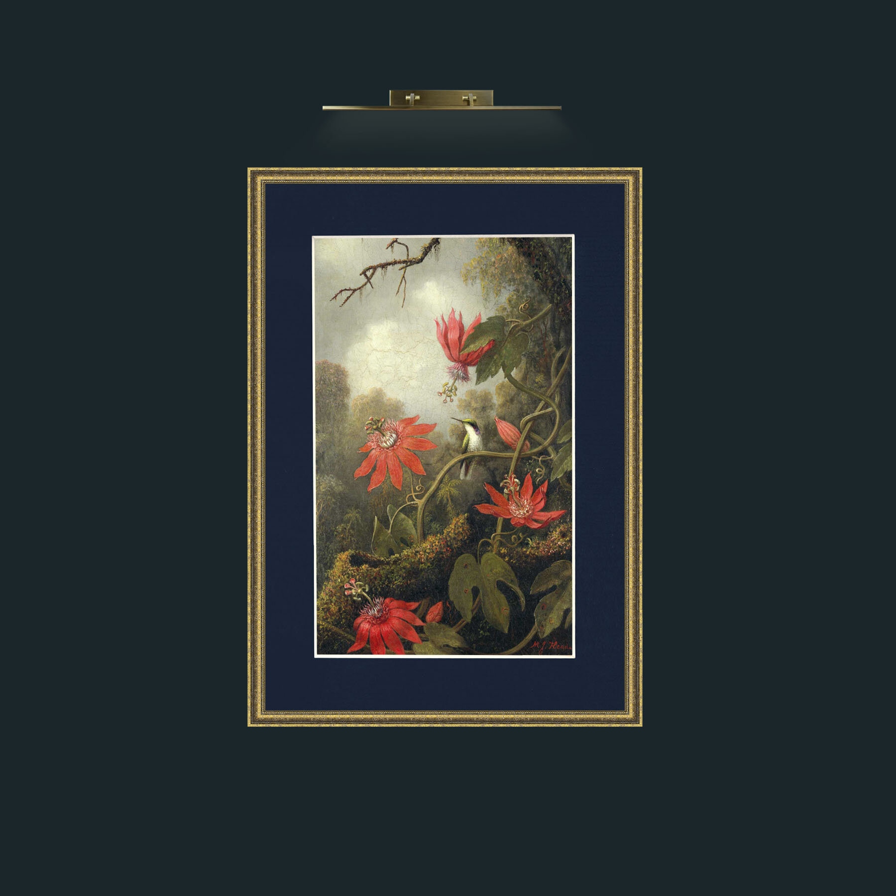 Art-Amaryllis and Humming Bird.jpg-Frame-1GiltTextured-Mount-3Blue.jpg