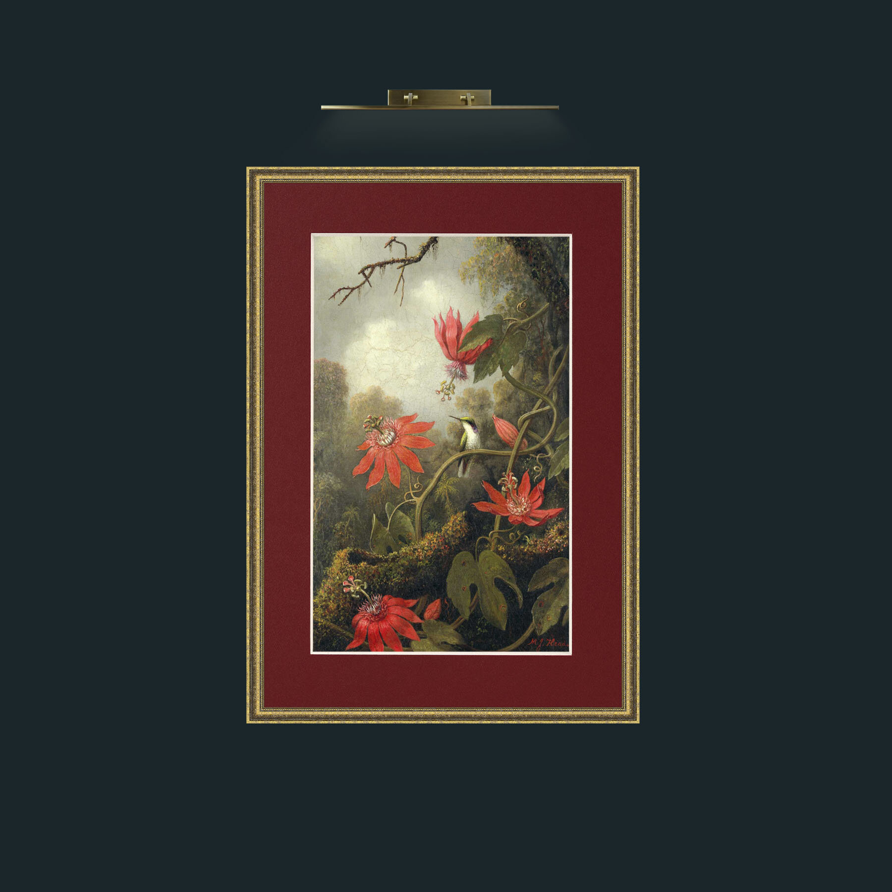 Art-Amaryllis and Humming Bird.jpg-Frame-1GiltTextured-Mount-4Red.jpg