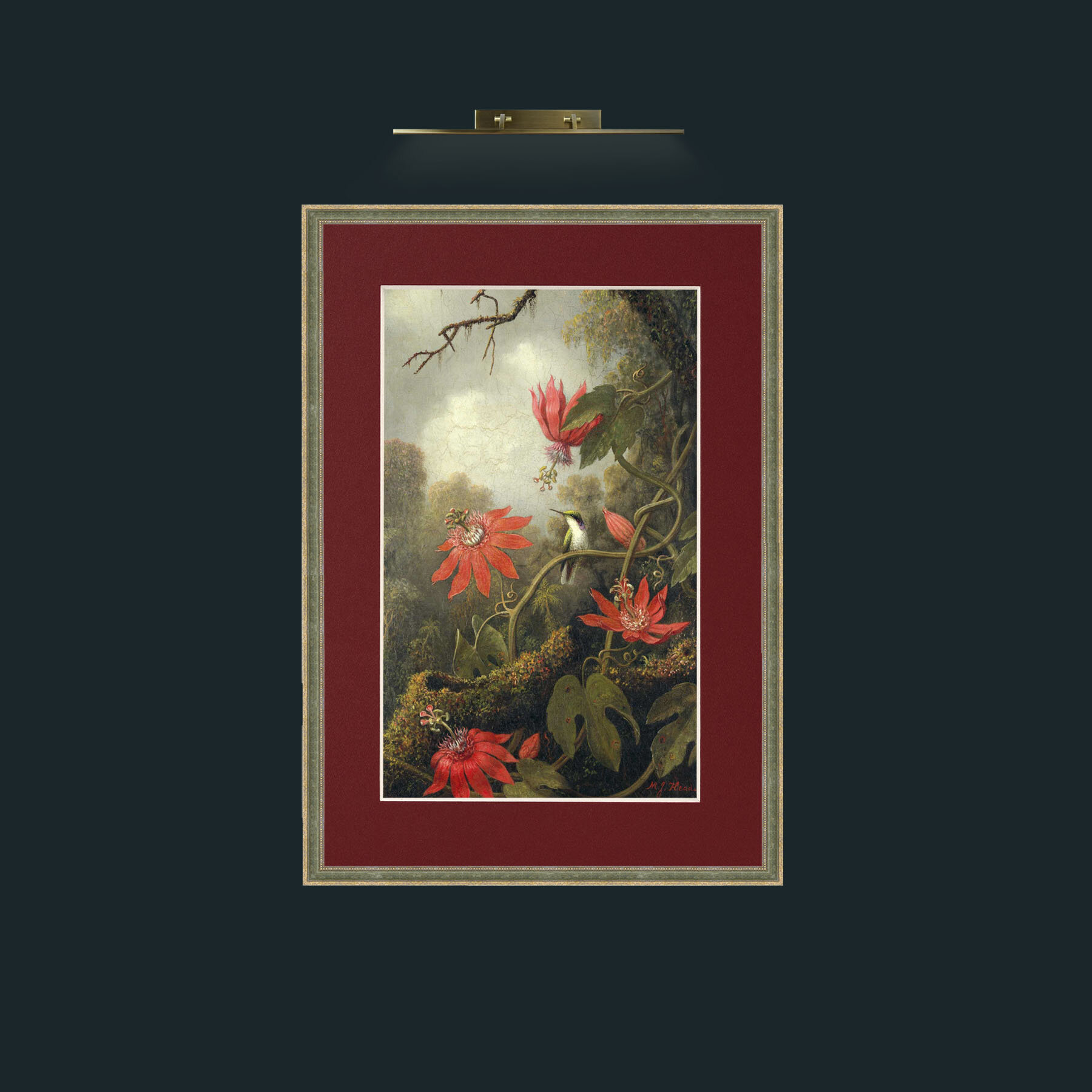 Art-Amaryllis and Humming Bird.jpg-Frame-2GreenGiltTextured-Mount-4Red.jpg