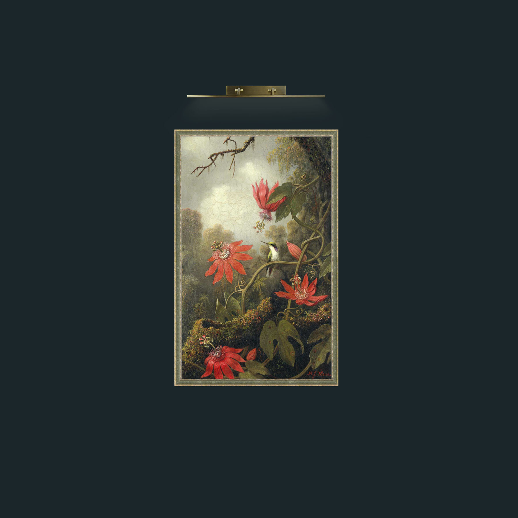 Art-Amaryllis and Humming Bird.jpg-Frame-2GreenGiltTextured.jpg