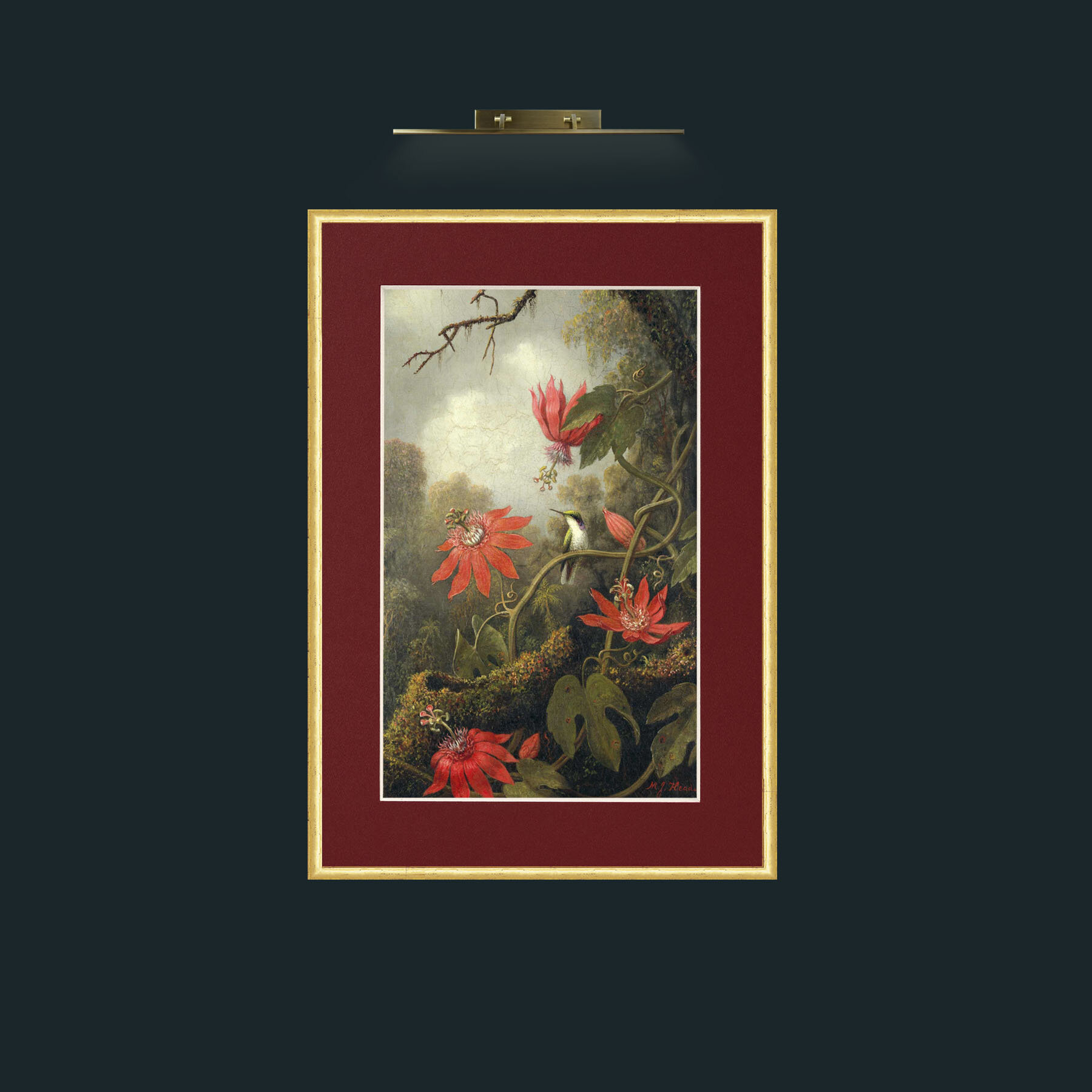 Art-Amaryllis and Humming Bird.jpg-Frame-3Roundedgilt-Mount-4Red.jpg