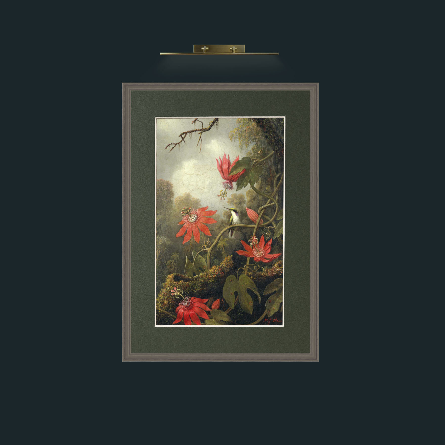 Art-Amaryllis and Humming Bird.jpg-Frame-6Grey-Mount-2Green.jpg