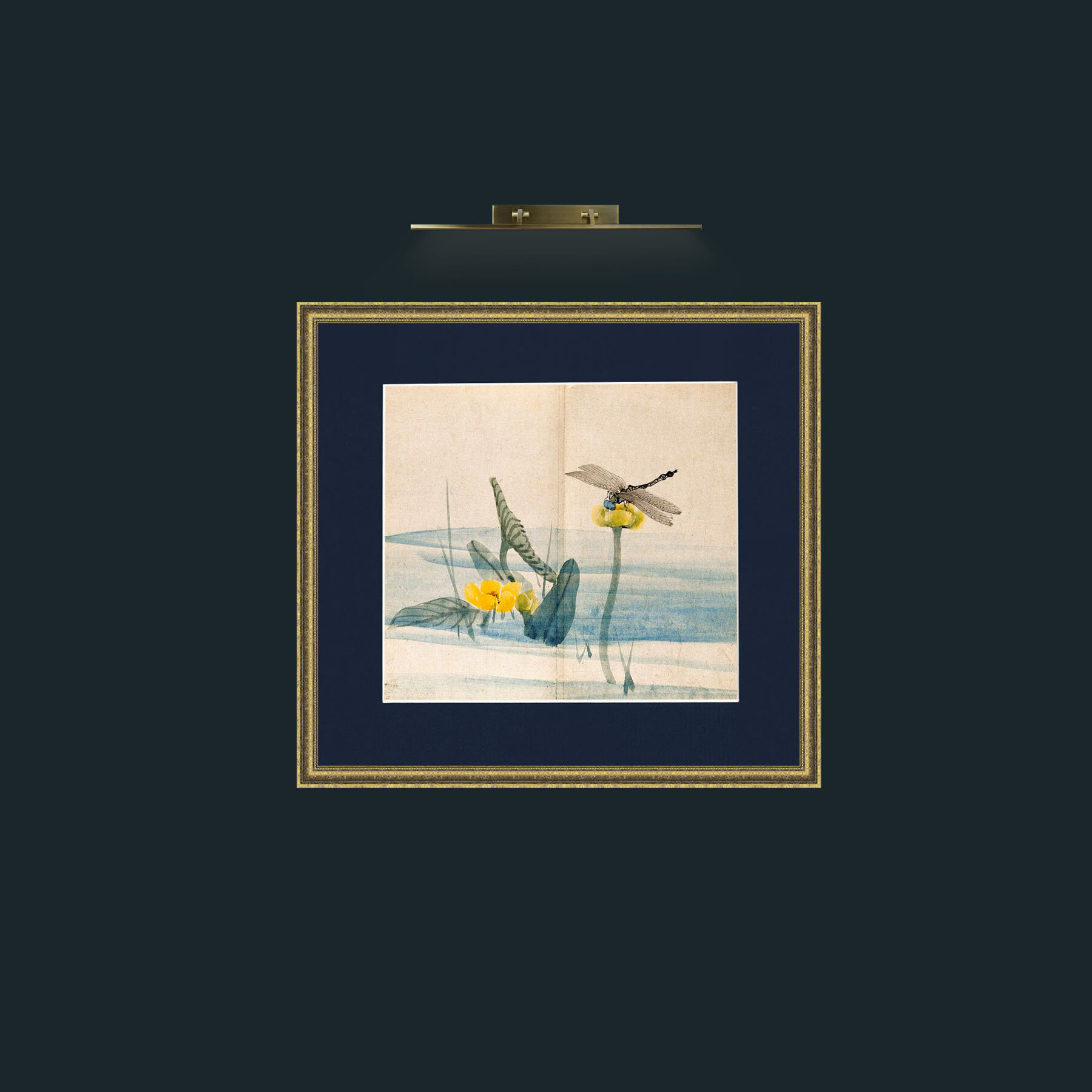 Art-Lillies and Dragonfly-Frame-1GiltTextured-Mount-3Blue.jpg