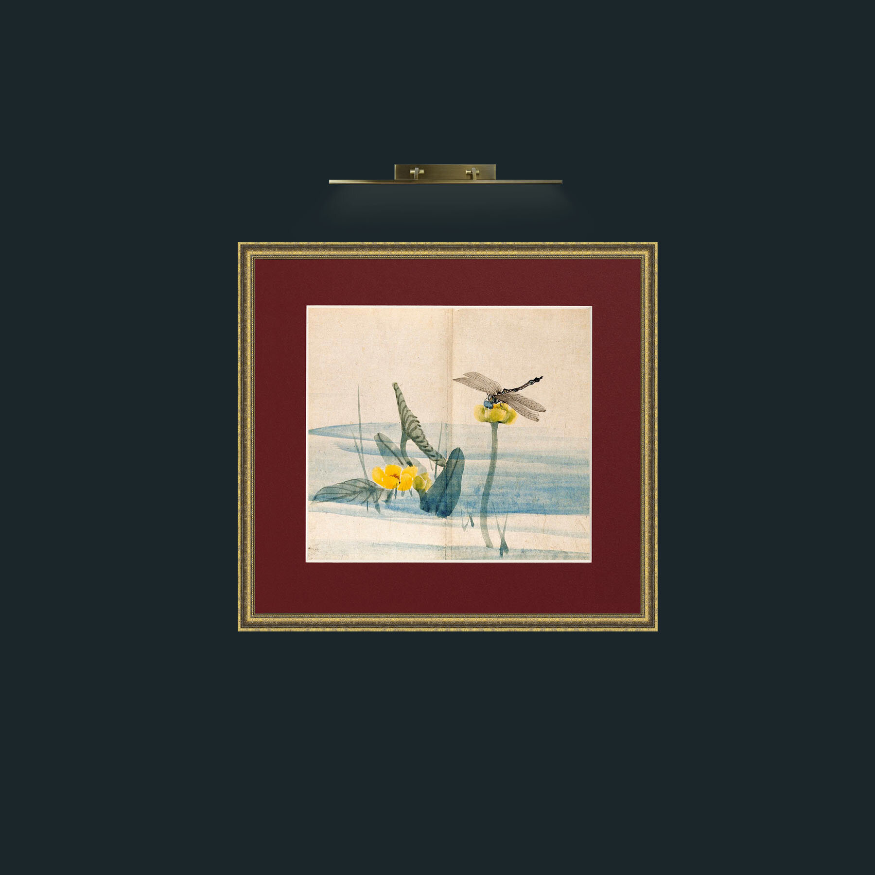 Art-Lillies and Dragonfly-Frame-1GiltTextured-Mount-4Red.jpg
