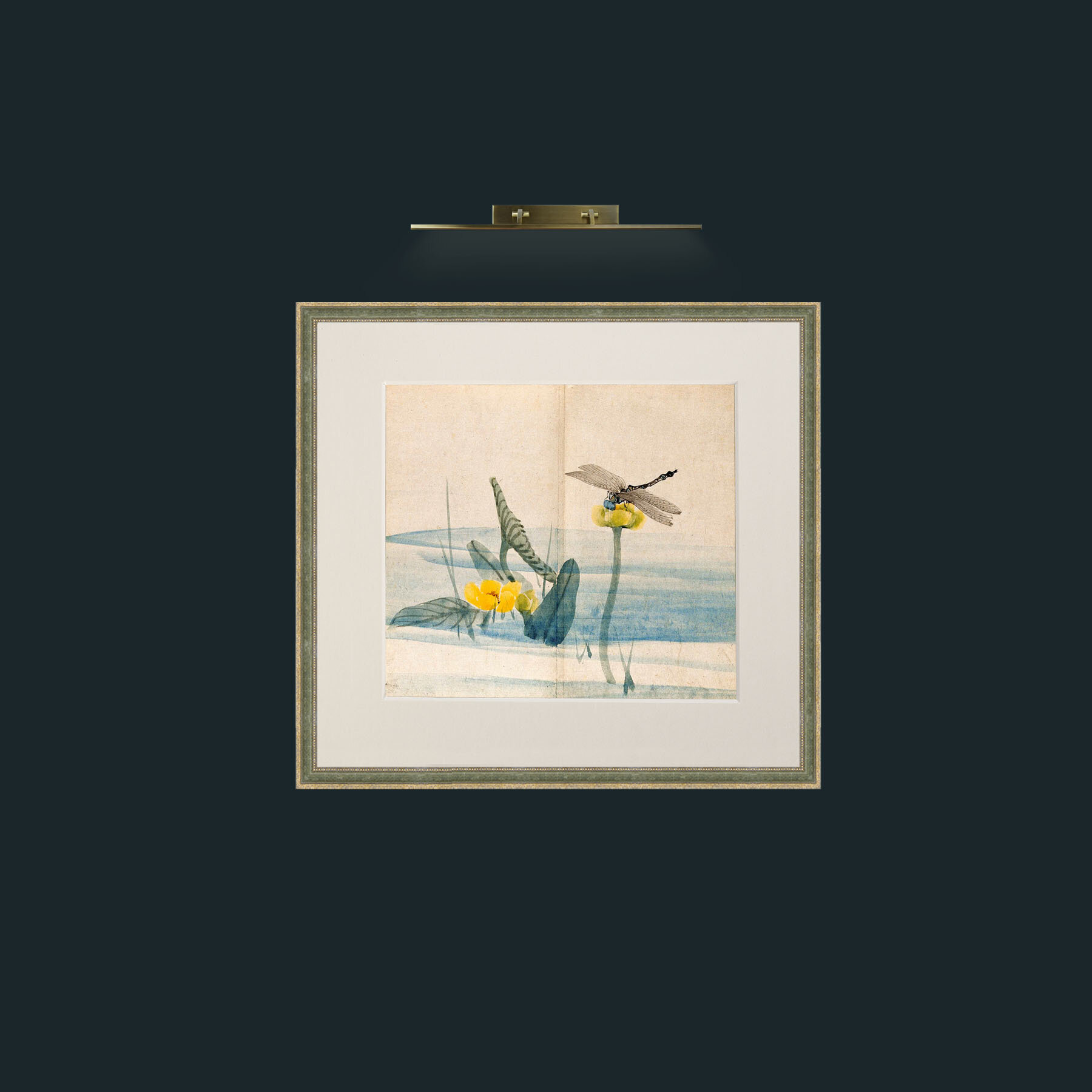 Art-Lillies and Dragonfly-Frame-2GreenGiltTextured-Mount-1Antique.jpg