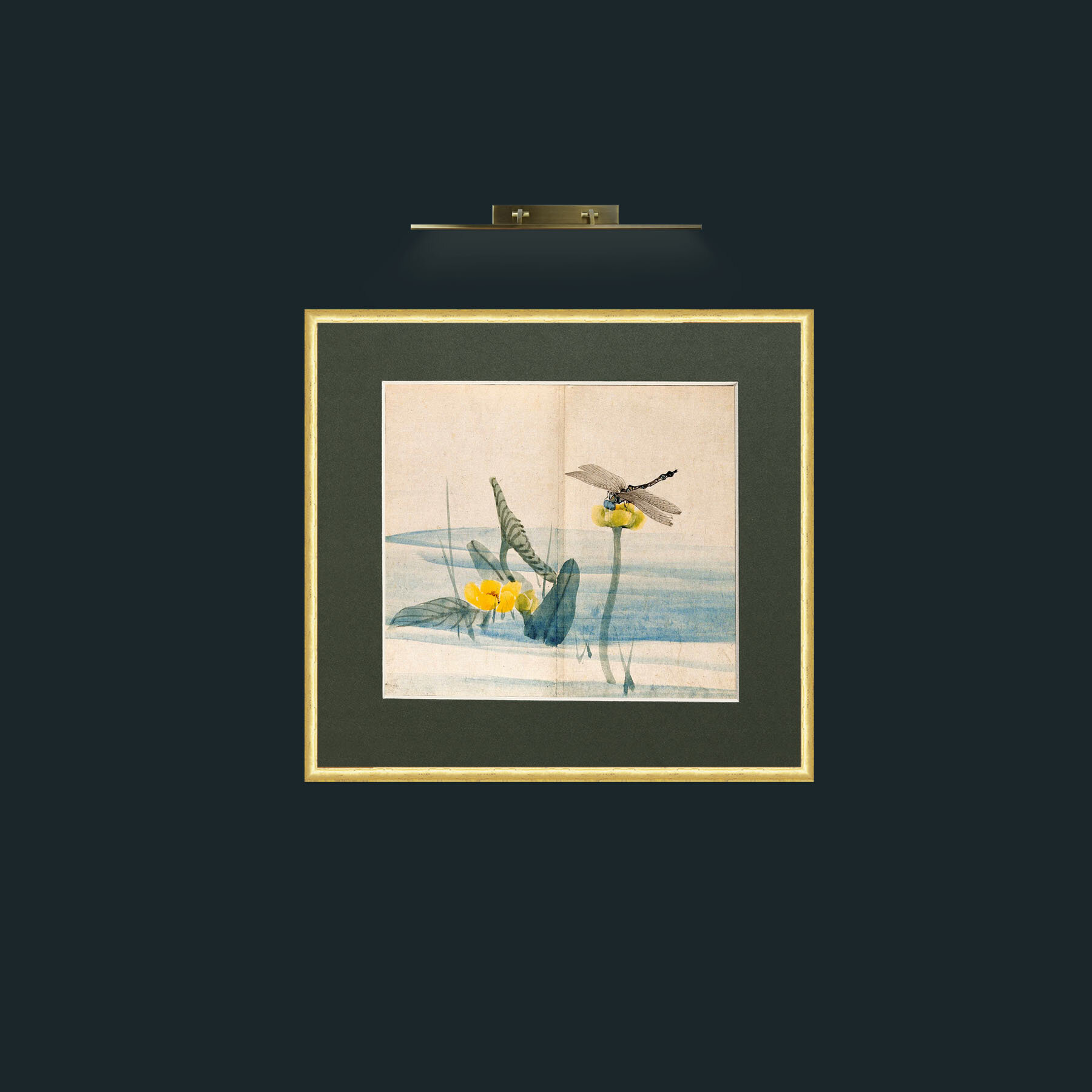 Art-Lillies and Dragonfly-Frame-3RoundedGilt-Mount-2Green.jpg