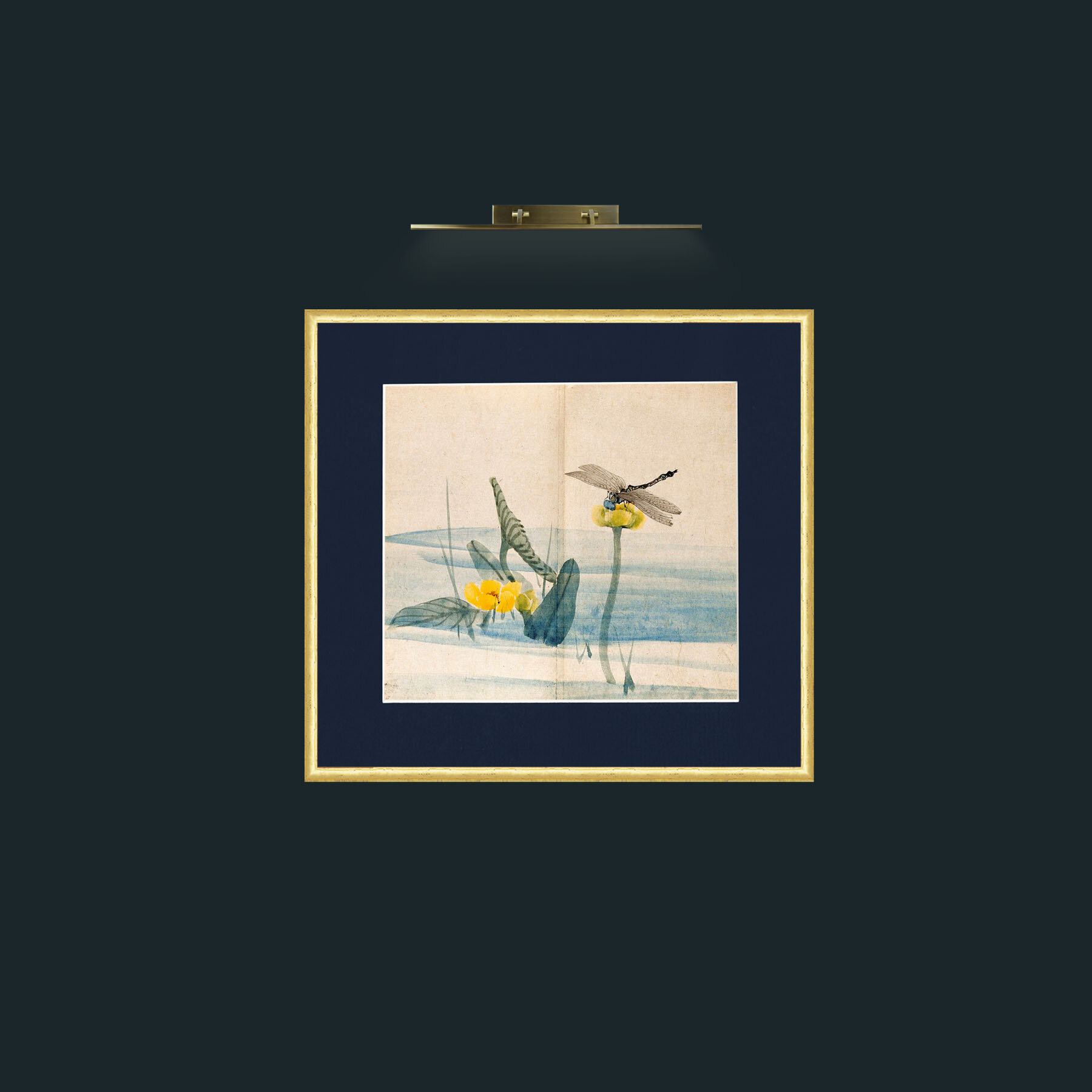 Art-Lillies and Dragonfly-Frame-3RoundedGilt-Mount-3Blue.jpg