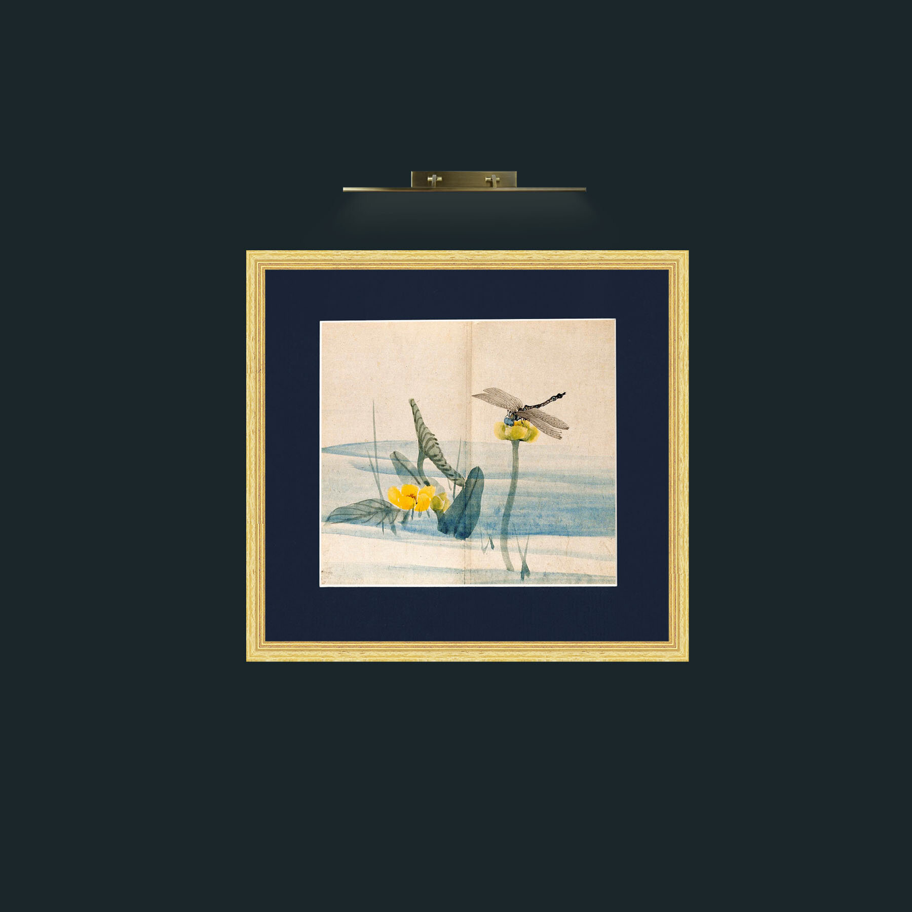 Art-Lillies and Dragonfly-Frame-4BevelledGilt-Mount-3Blue.jpg