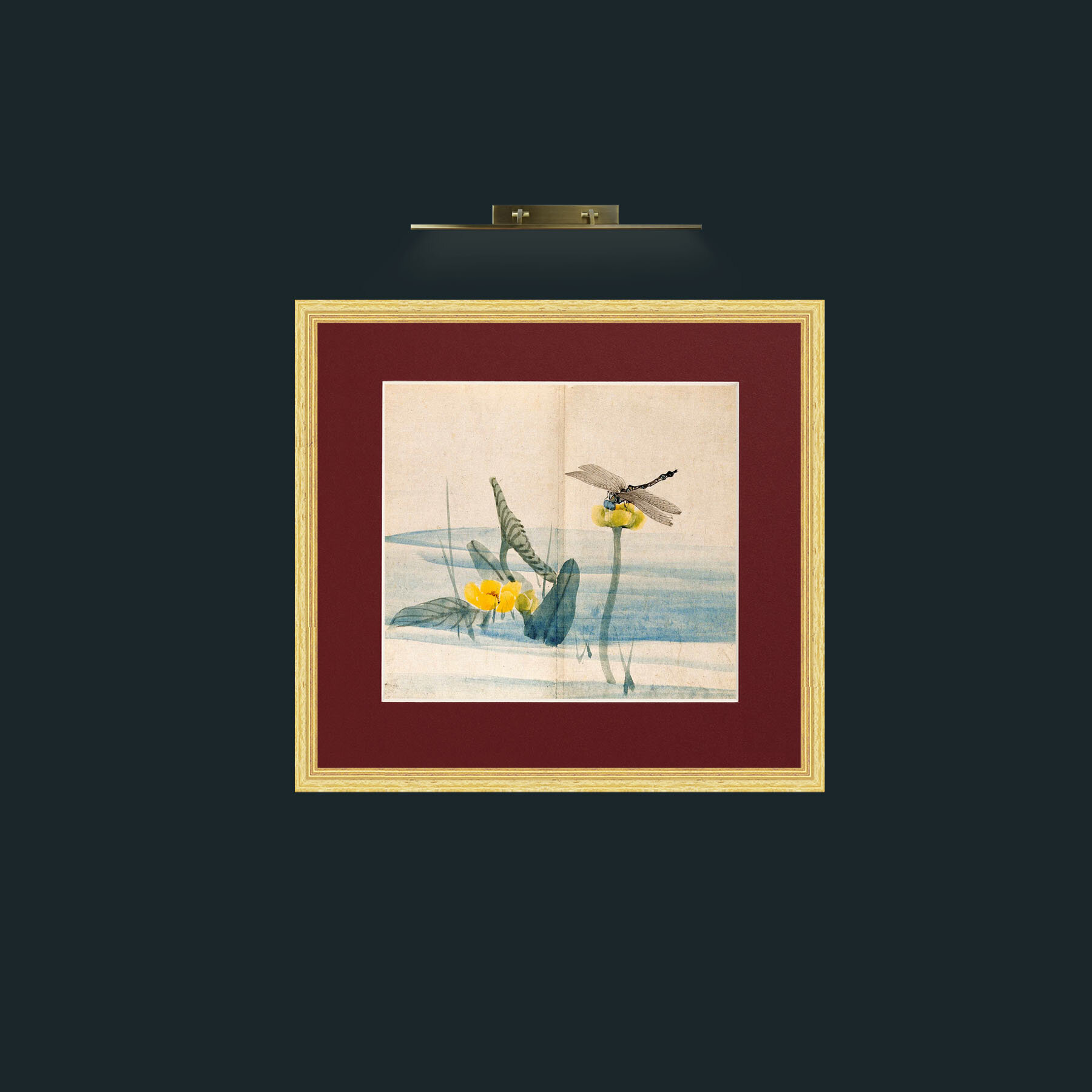 Art-Lillies and Dragonfly-Frame-4BevelledGilt-Mount-4Red.jpg