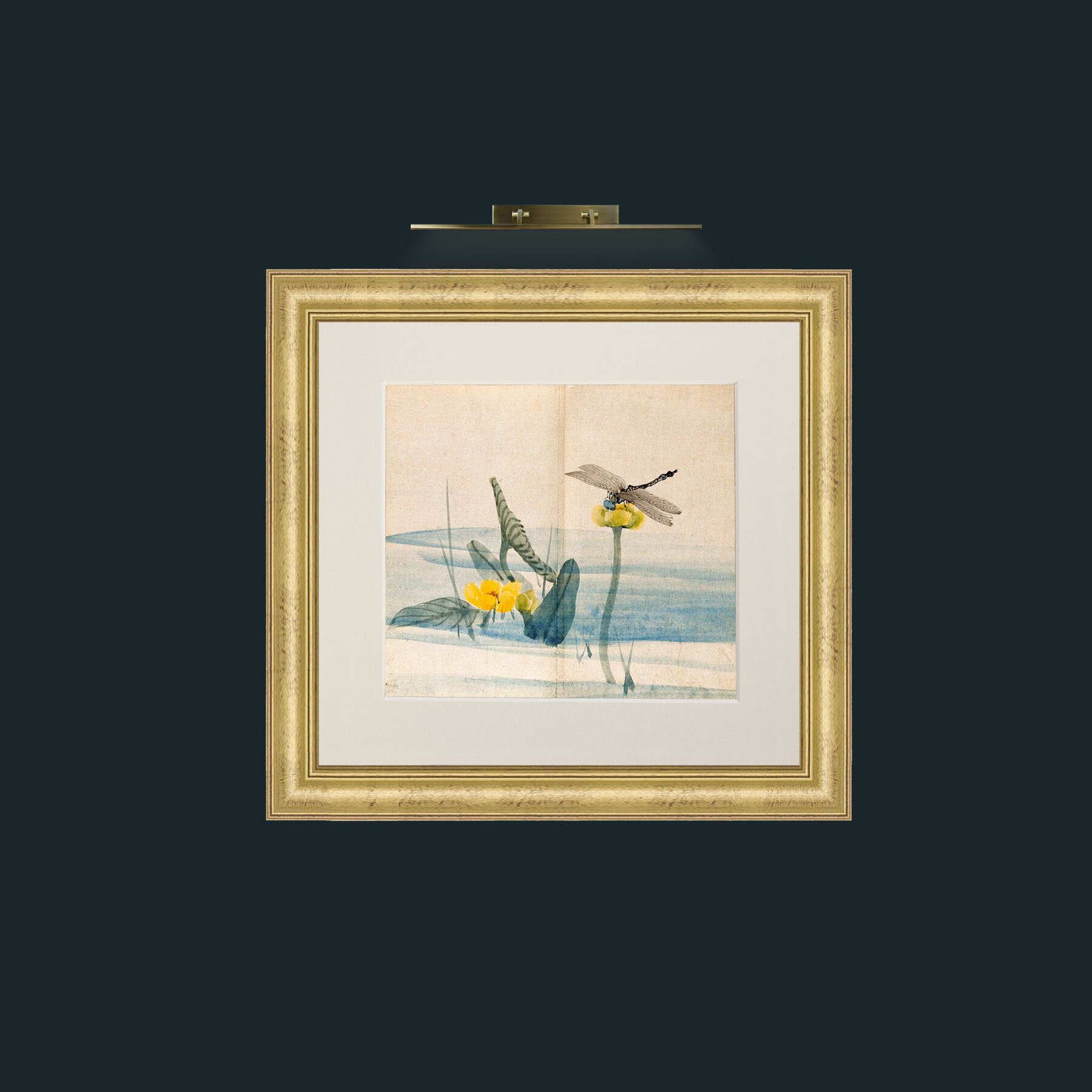 Art-Lillies and Dragonfly-Frame-9WideGilt-Mount-1Antique.jpg