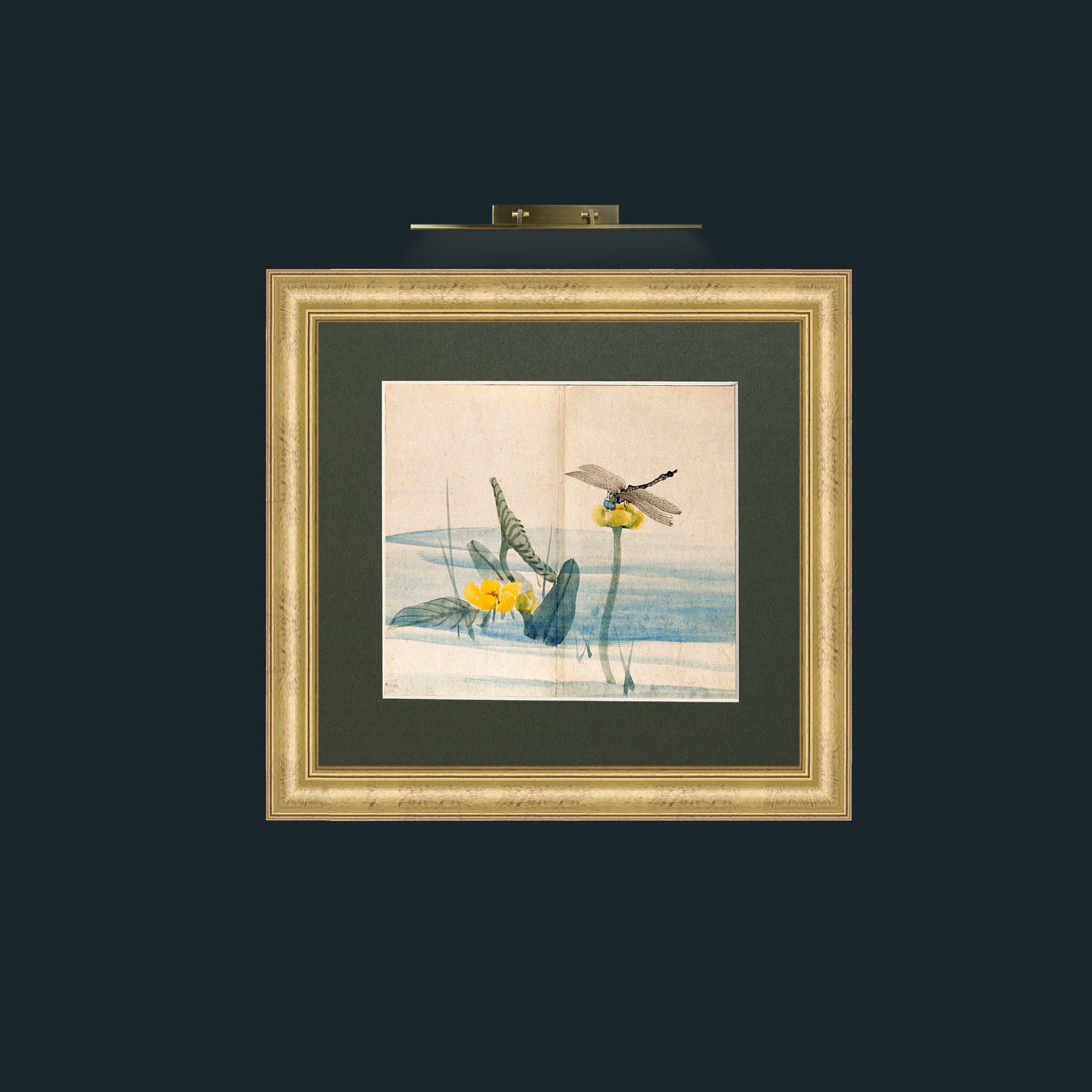 Art-Lillies and Dragonfly-Frame-9WideGilt-Mount-2Green.jpg