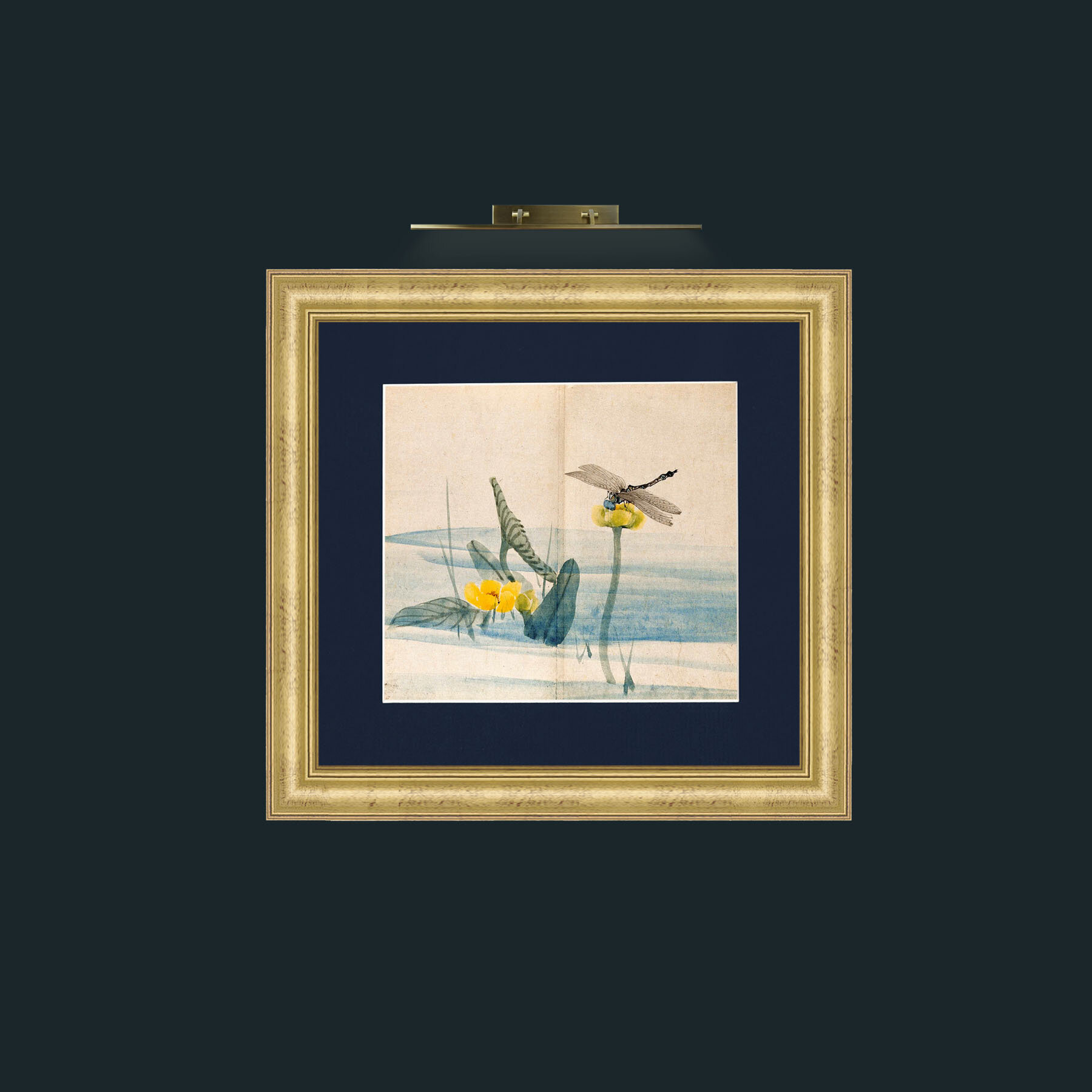 Art-Lillies and Dragonfly-Frame-9WideGilt-Mount-3Blue.jpg