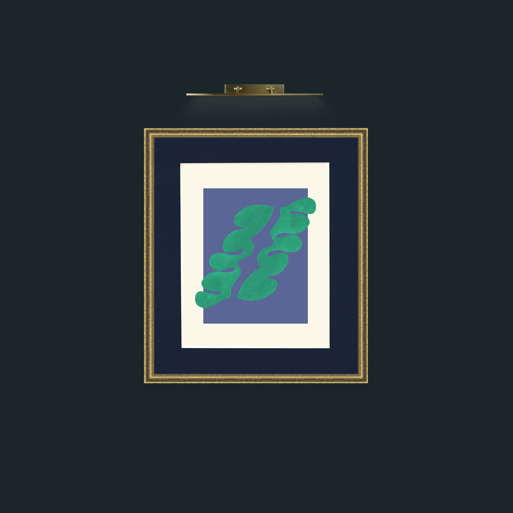 Art-Matisse Inspired Green on Blue-Frame-1GiltTextured-Mount-3Blue.jpg