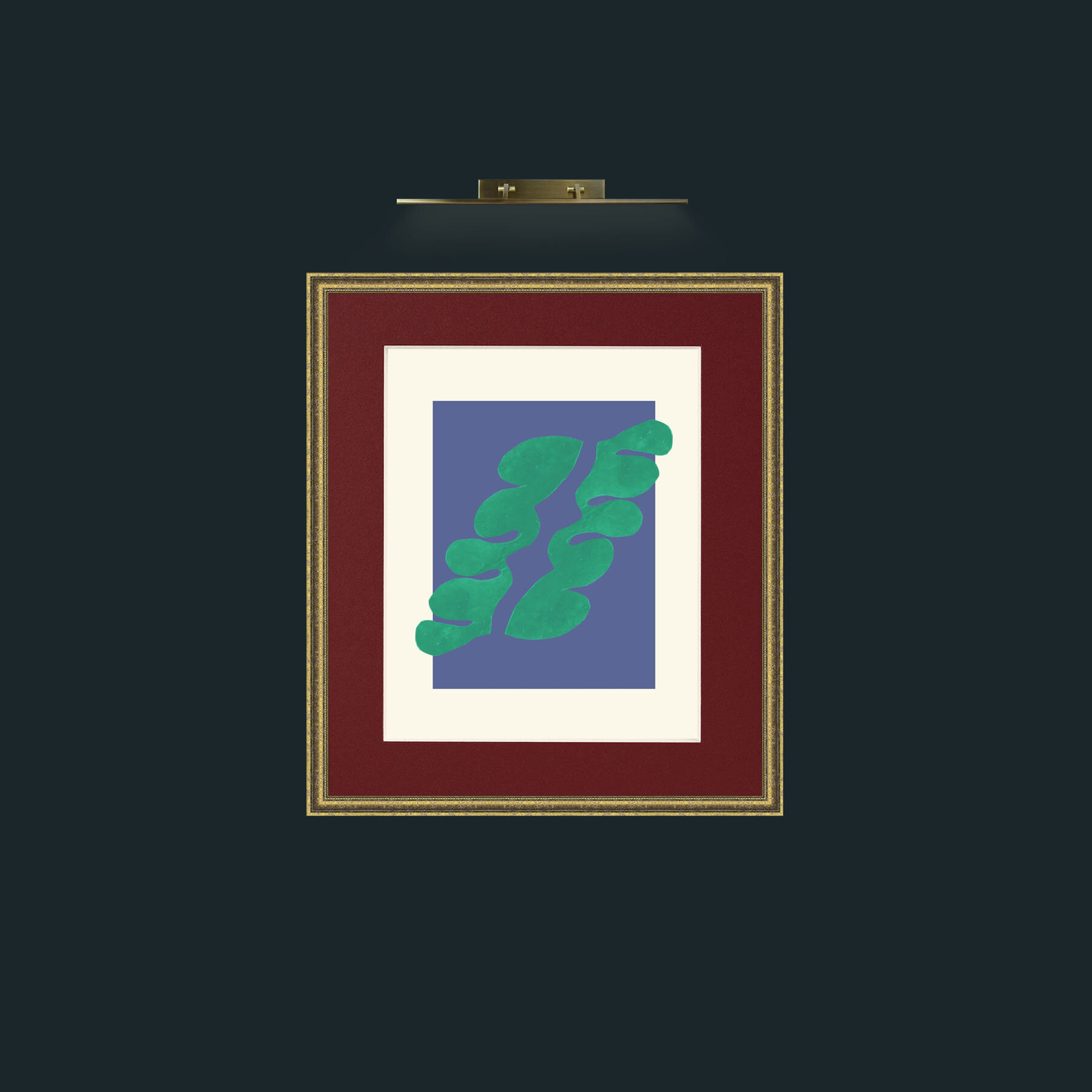 Art-Matisse Inspired Green on Blue-Frame-1GiltTextured-Mount-4Red.jpg
